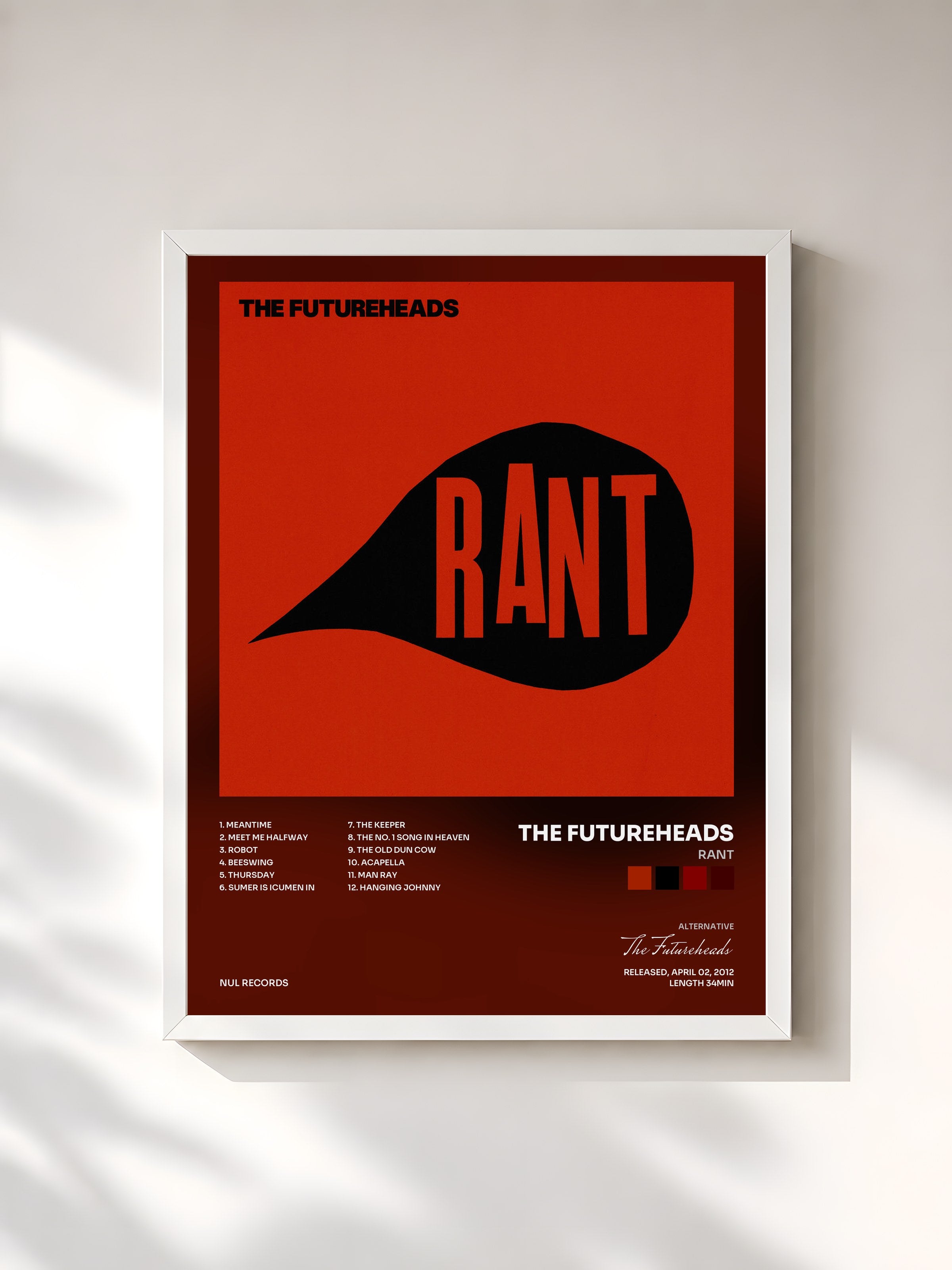 #blanc Tableau de l'album Rant de The Futureheads, cadre blanc, imprimé et encadré en France