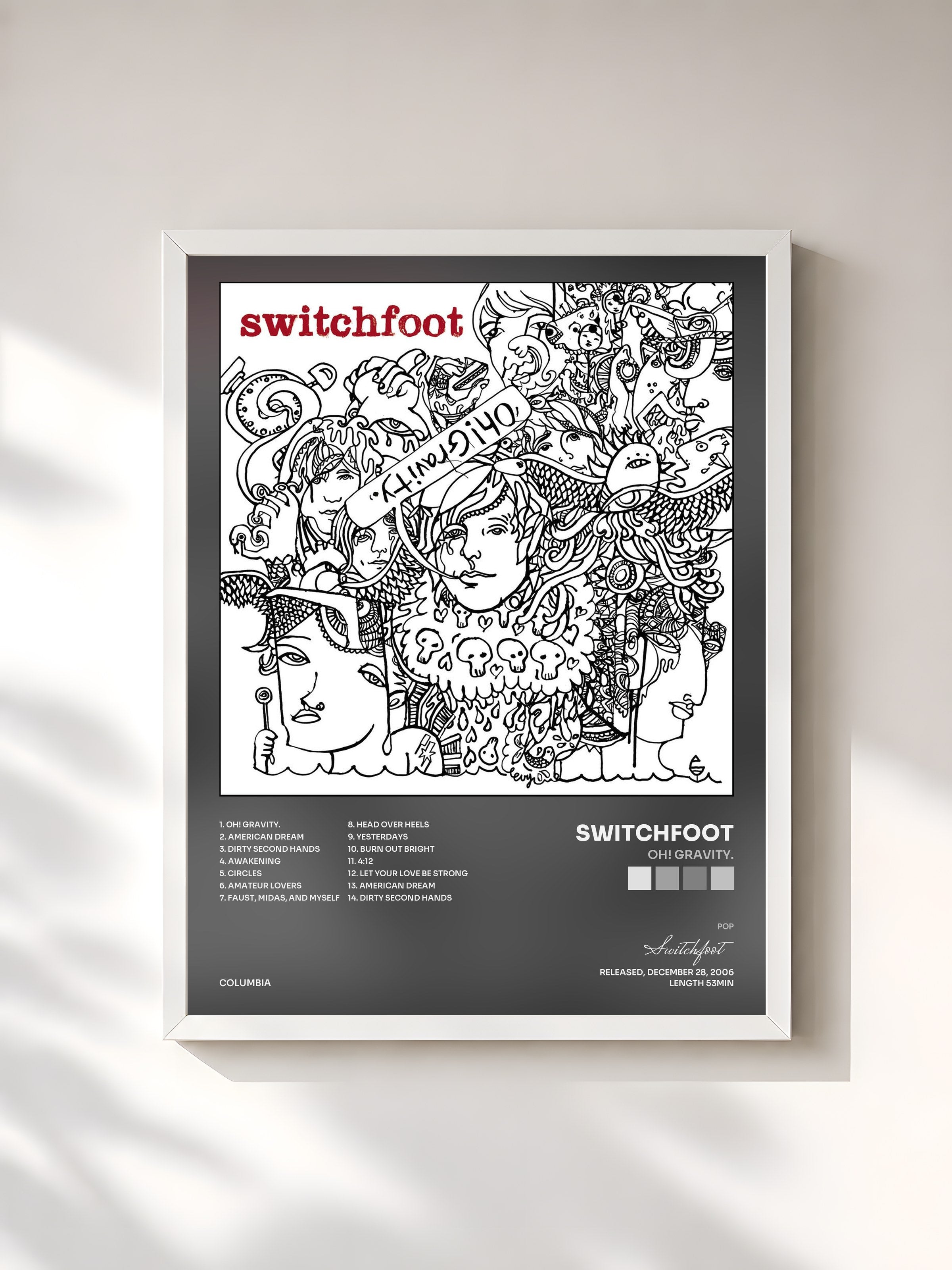 #blanc Tableau de l'album Oh! Gravity. de Switchfoot, cadre blanc, imprimé et encadré en France