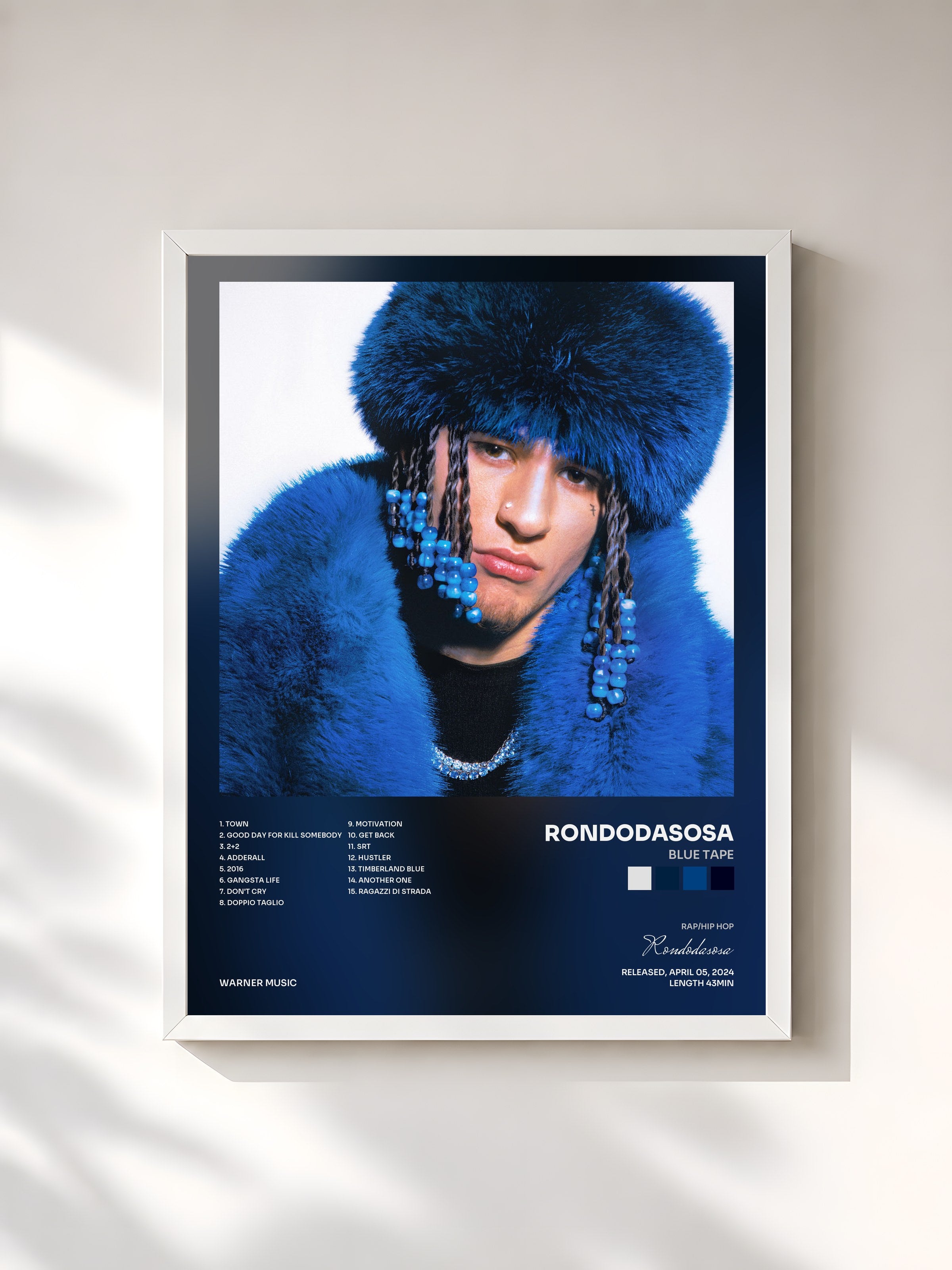 #blanc Tableau de l'album BLUE TAPE de Rondodasosa, cadre blanc, imprimé et encadré en France