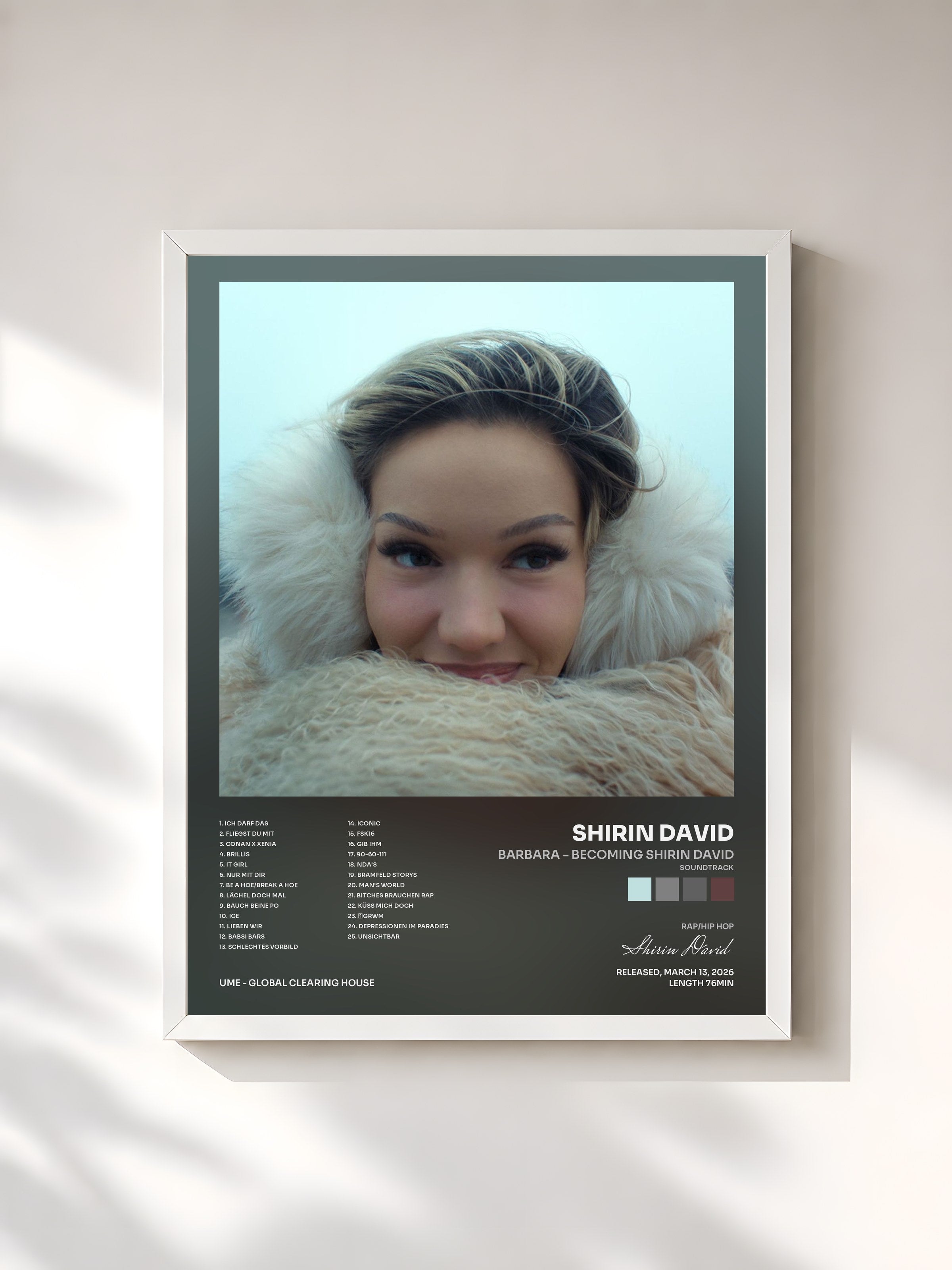 #blanc Tableau de l'album Barbara – Becoming Shirin David (Soundtrack) de Shirin David, cadre blanc, imprimé et encadré en France