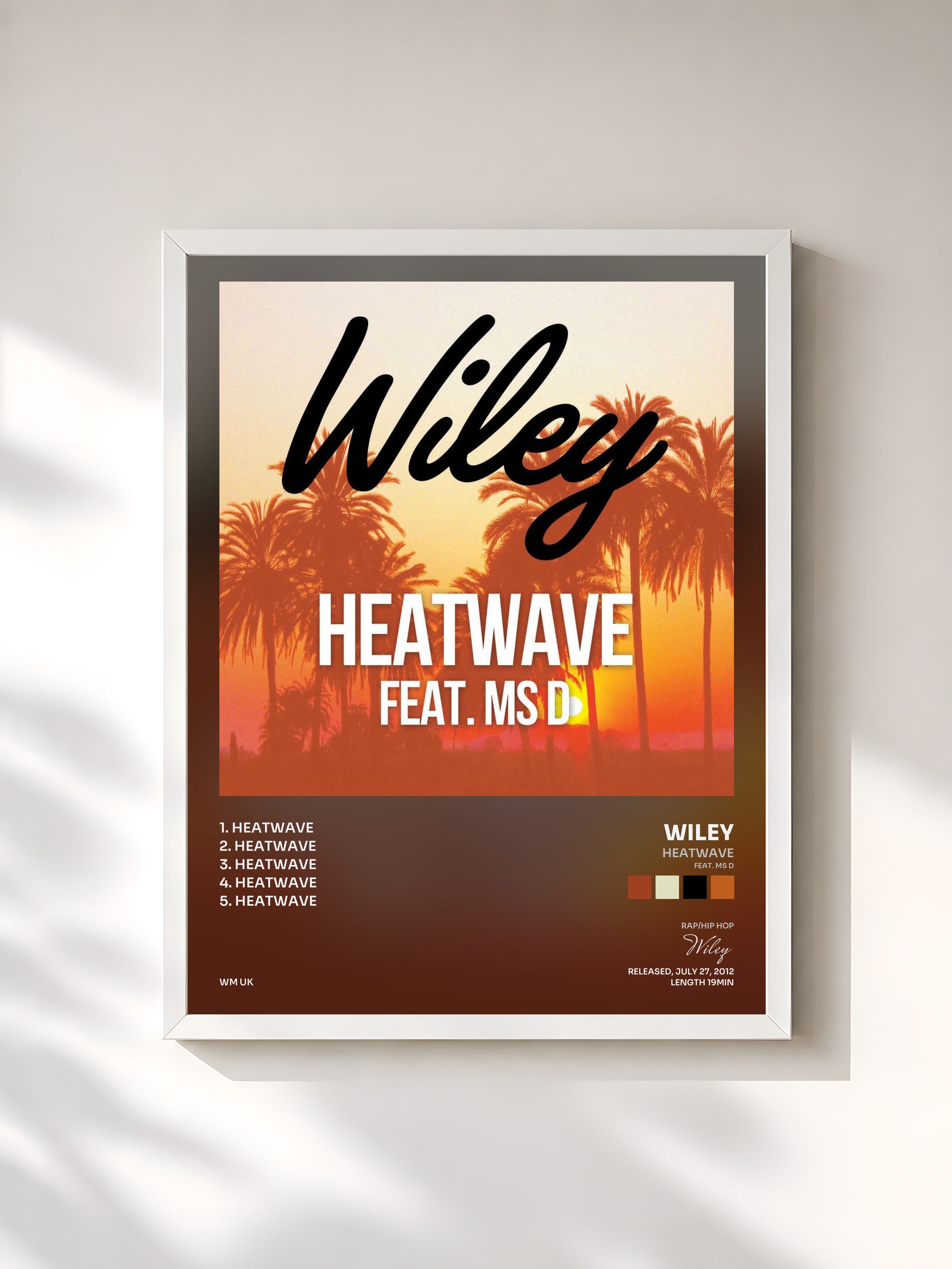 #blanc Tableau de l'album Heatwave (feat. Ms D) de Wiley, cadre blanc, imprimé et encadré en France