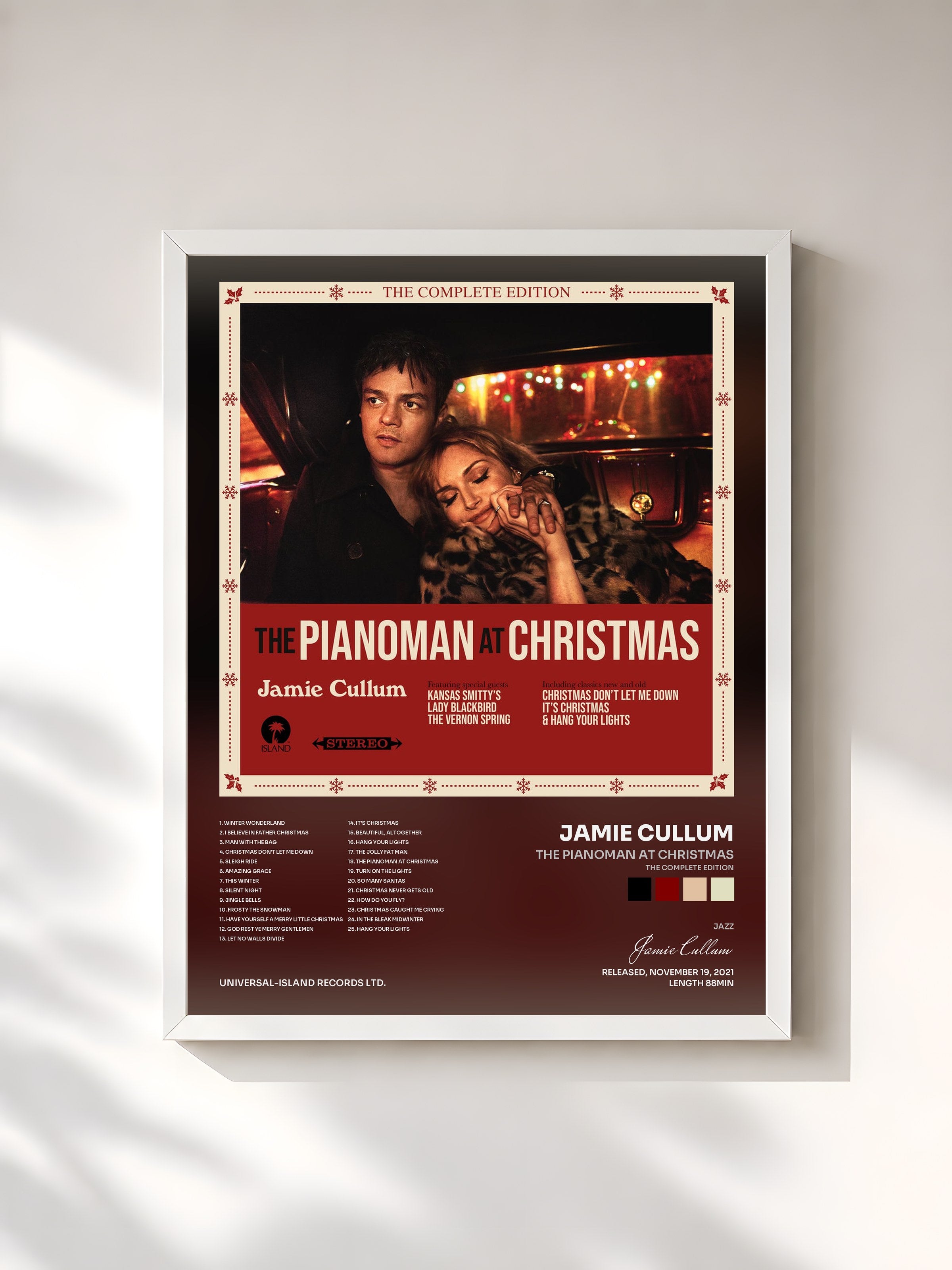 #blanc Tableau de l'album The Pianoman at Christmas (The Complete Edition) de Jamie Cullum, cadre blanc, imprimé et encadré en France