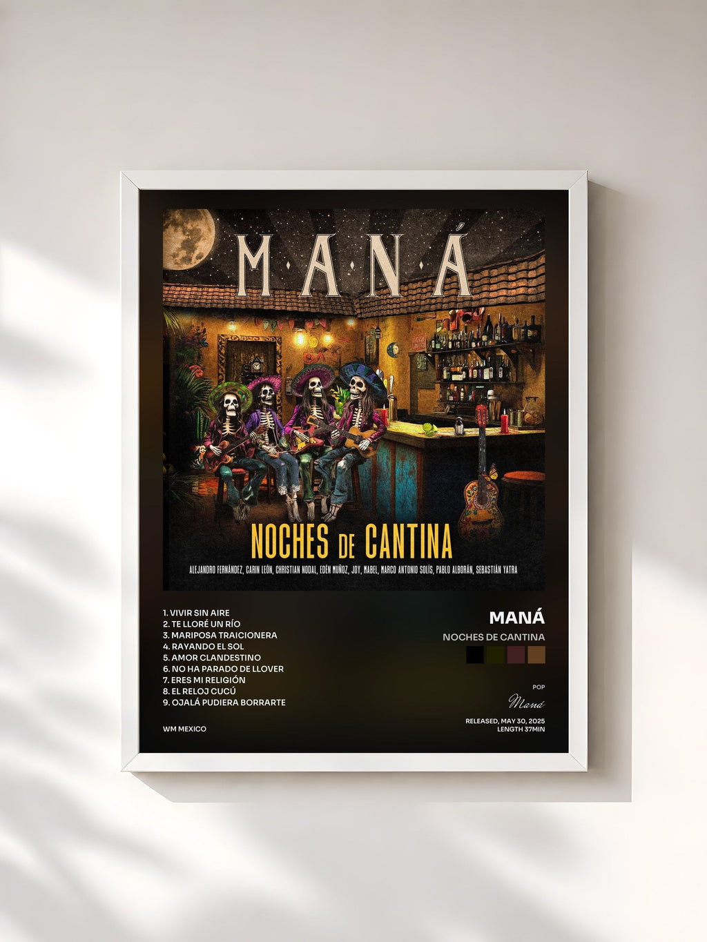 #blanc Noches De Cantina di Maná in stampa incorniciata, cornice bianca, stampata e incorniciata in Francia