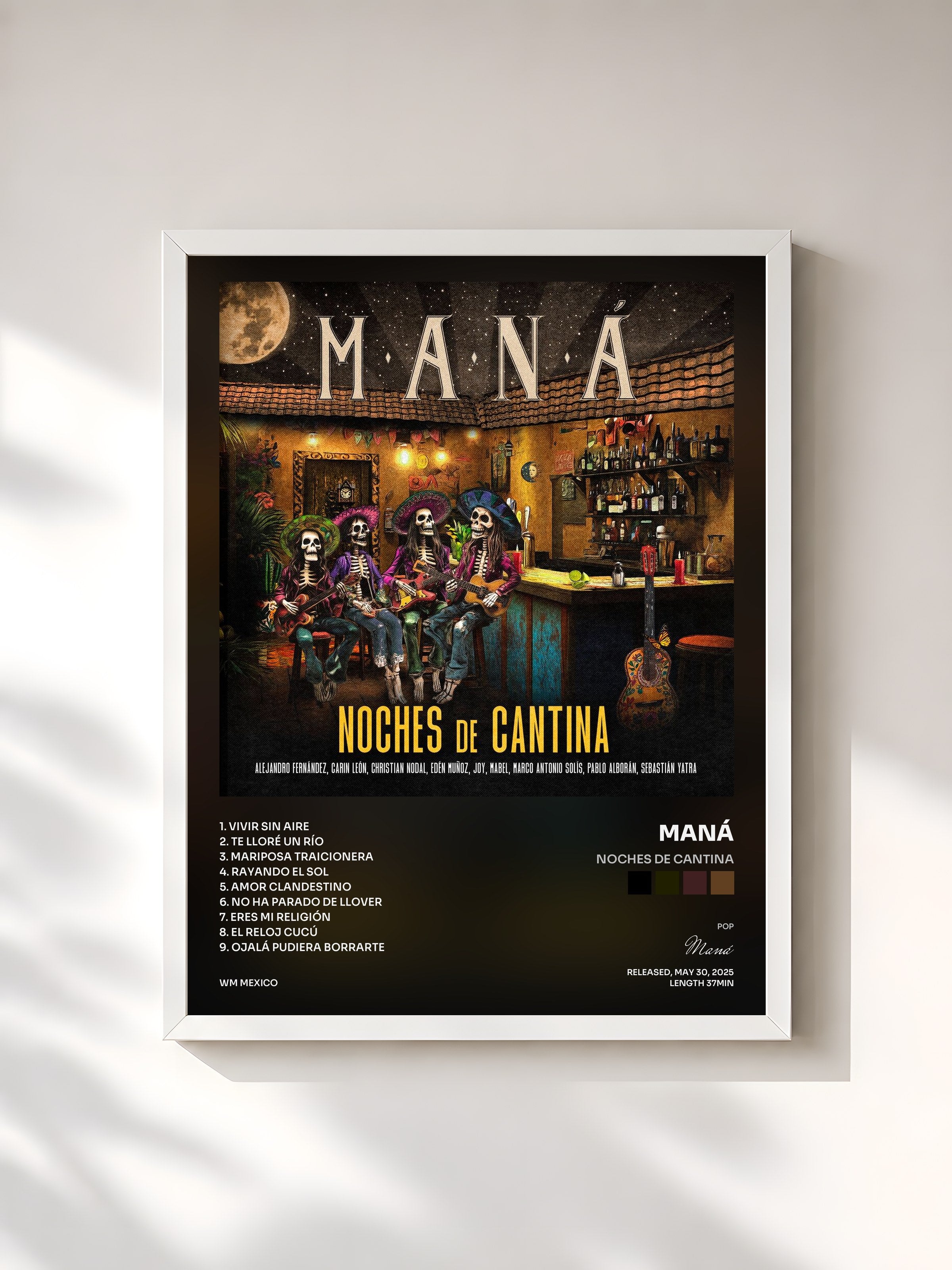 #blanc Tableau de l'album Noches De Cantina de Maná, cadre blanc, imprimé et encadré en France