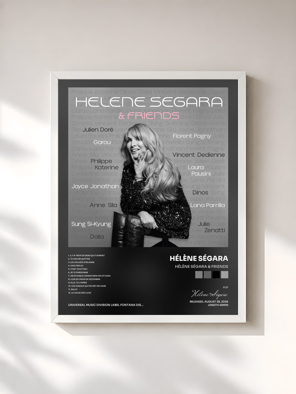 #blanc Tableau de l'album Hélène Ségara & Friends de Hélène Ségara, cadre blanc, imprimé et encadré en France