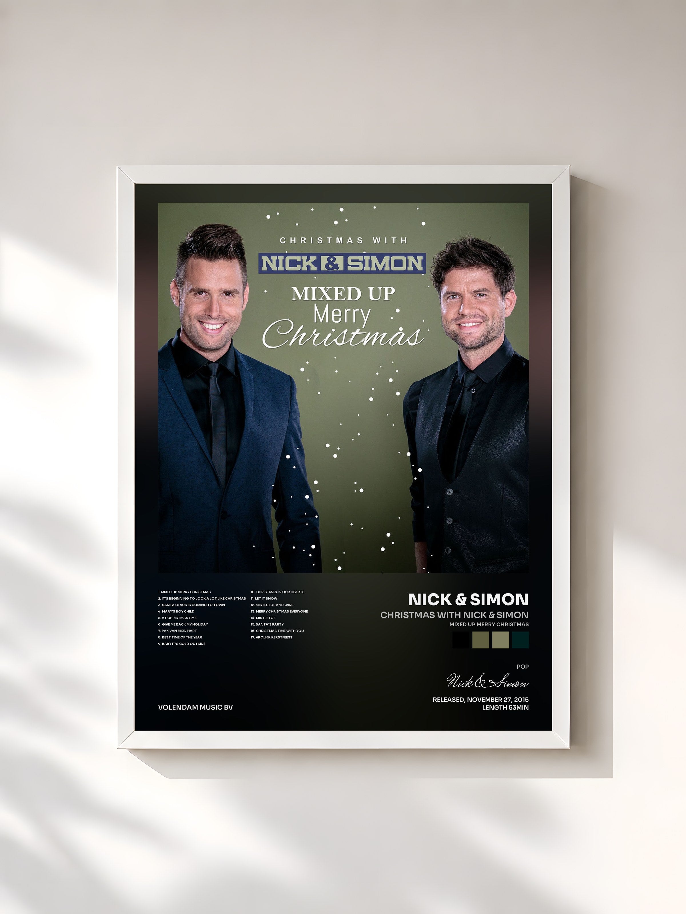 #blanc Tableau de l'album Christmas With Nick & Simon (Mixed Up Merry Christmas) de Nick & Simon, cadre blanc, imprimé et encadré en France
