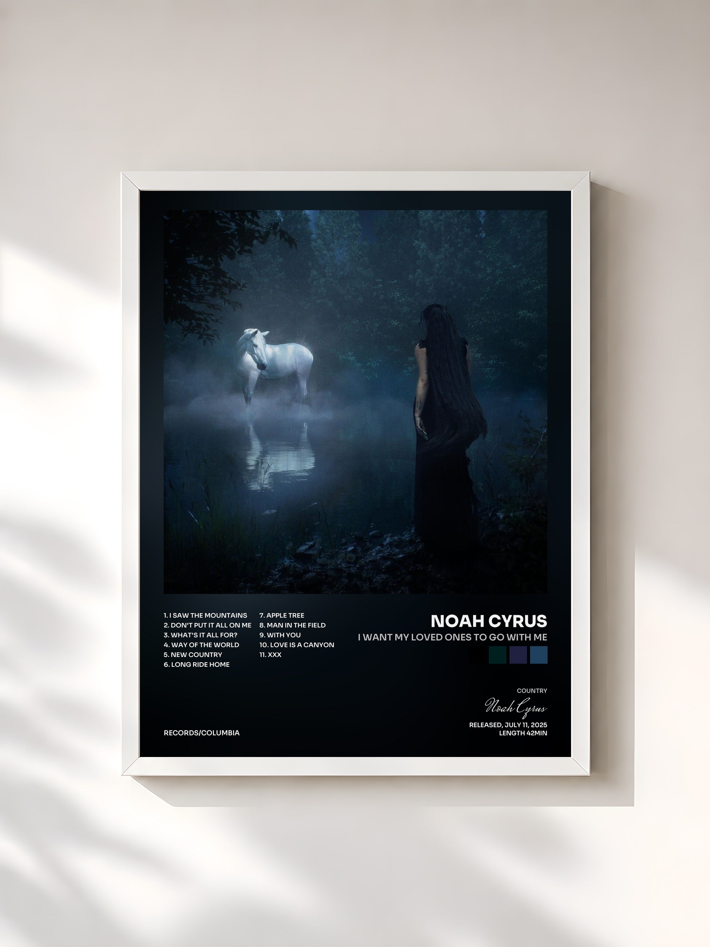 #blanc Tableau de l'album I WANT MY LOVED ONES TO GO WITH ME de Noah Cyrus, cadre blanc, imprimé et encadré en France