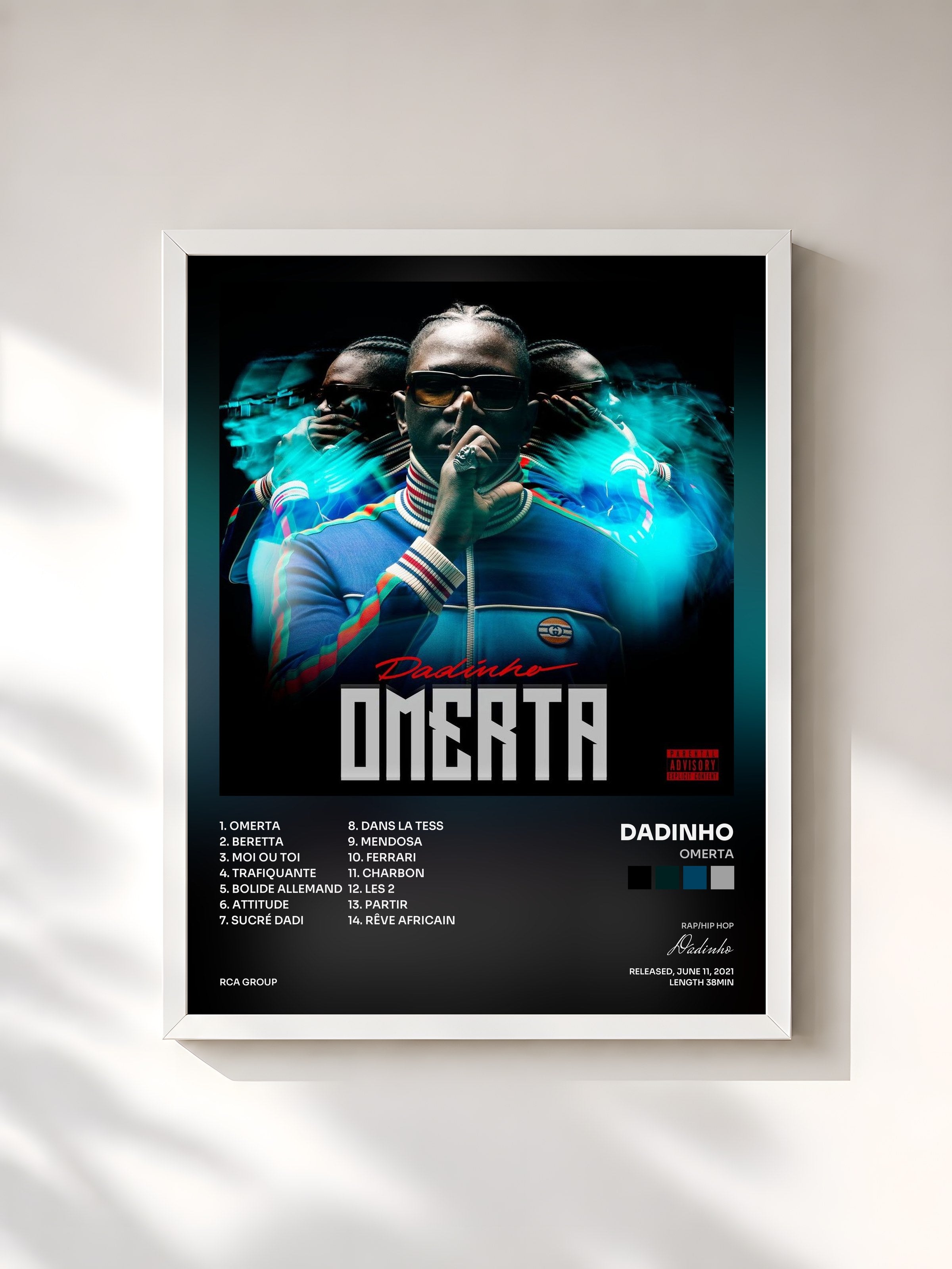 #blanc Tableau de l'album Omerta de Dadinho, cadre blanc, imprimé et encadré en France