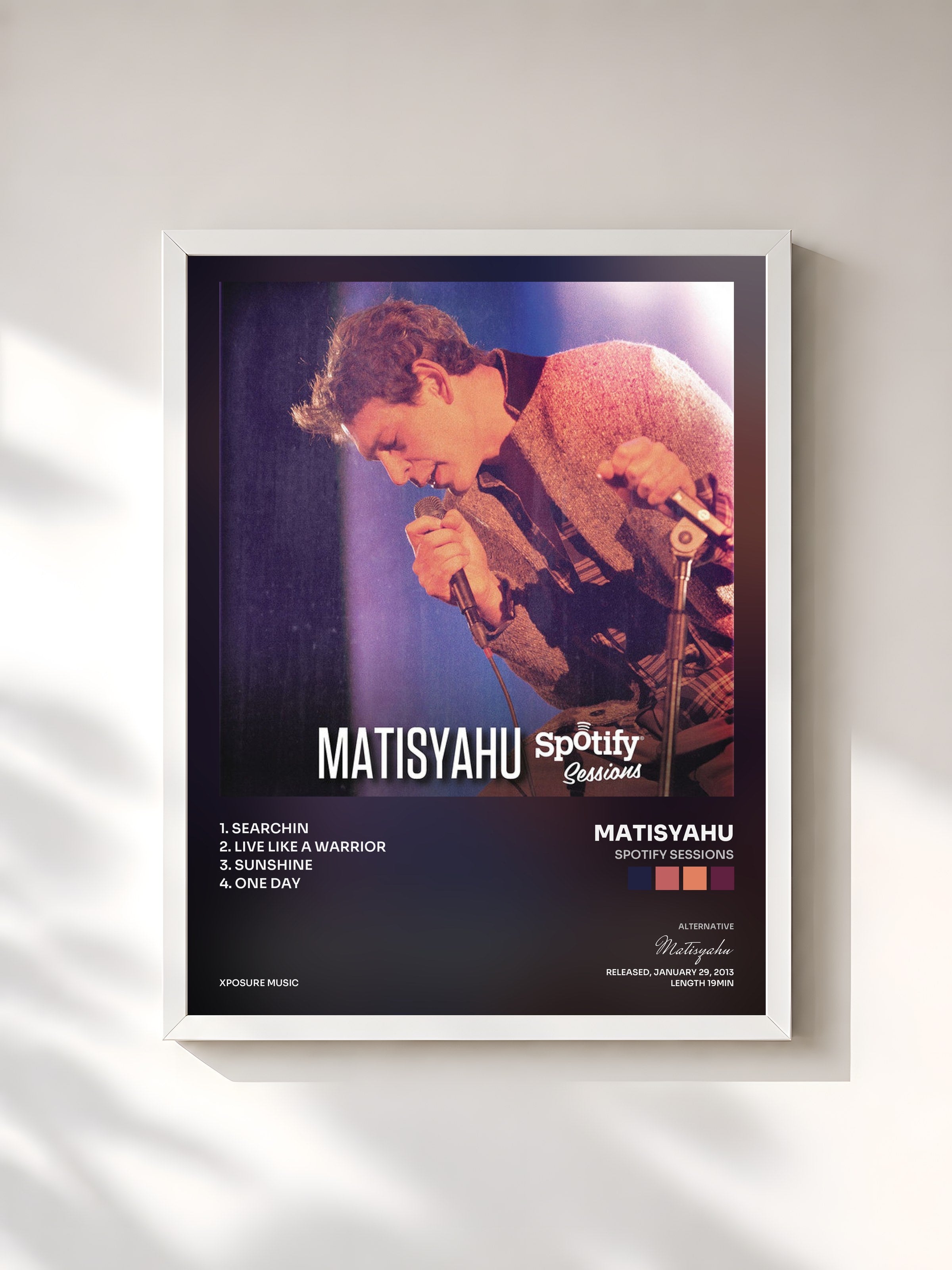 #blanc Tableau de l'album Spotify Sessions de Matisyahu, cadre blanc, imprimé et encadré en France