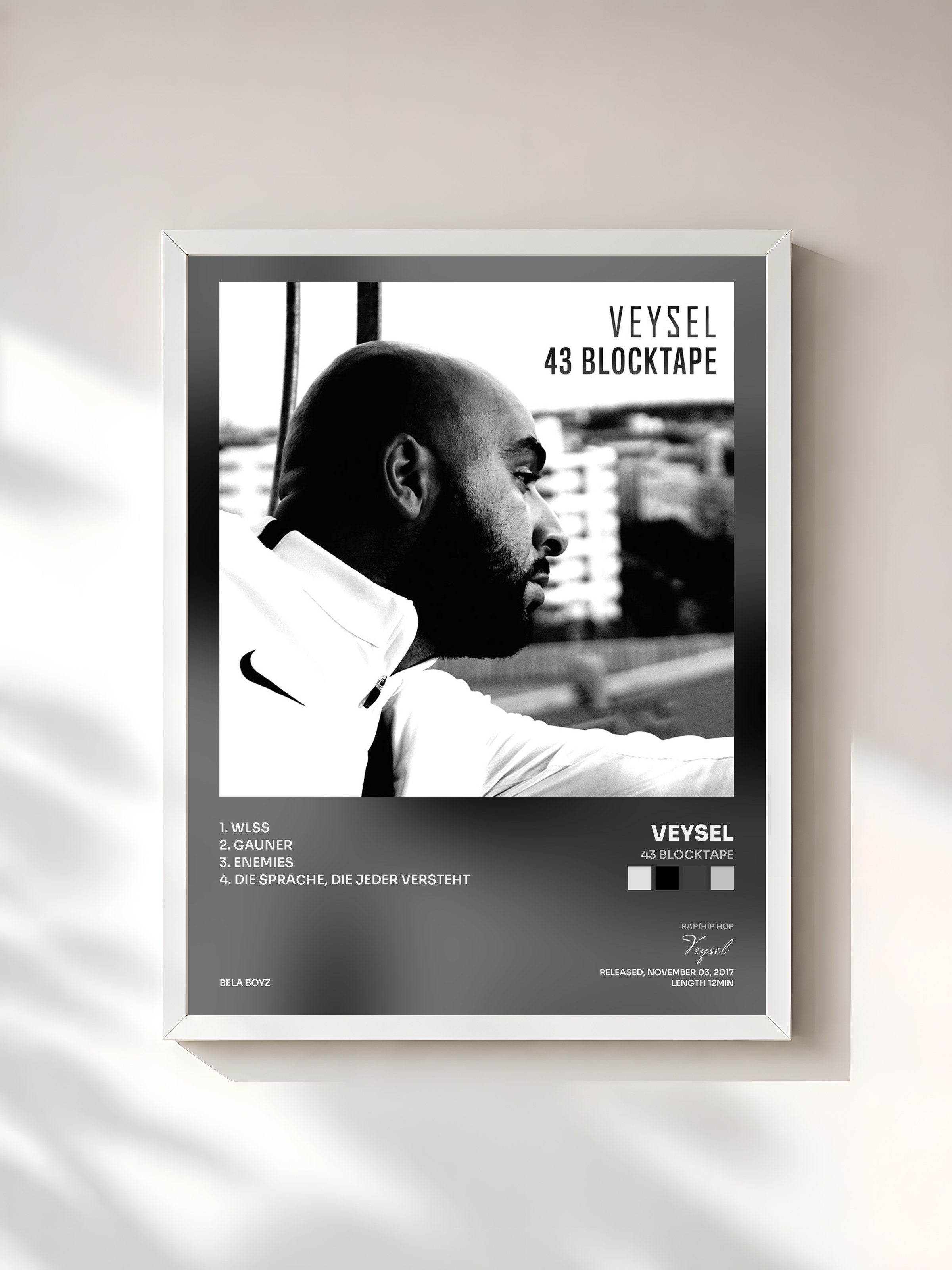 #blanc Tableau de l'album 43 Blocktape de Veysel, cadre blanc, imprimé et encadré en France