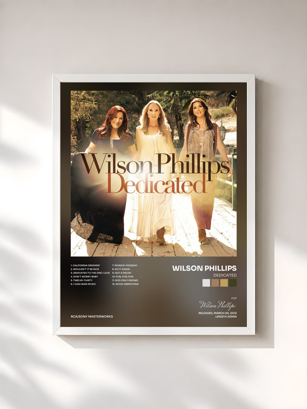 #blanc Tableau de l'album Dedicated de Wilson Phillips, cadre blanc, imprimé et encadré en France