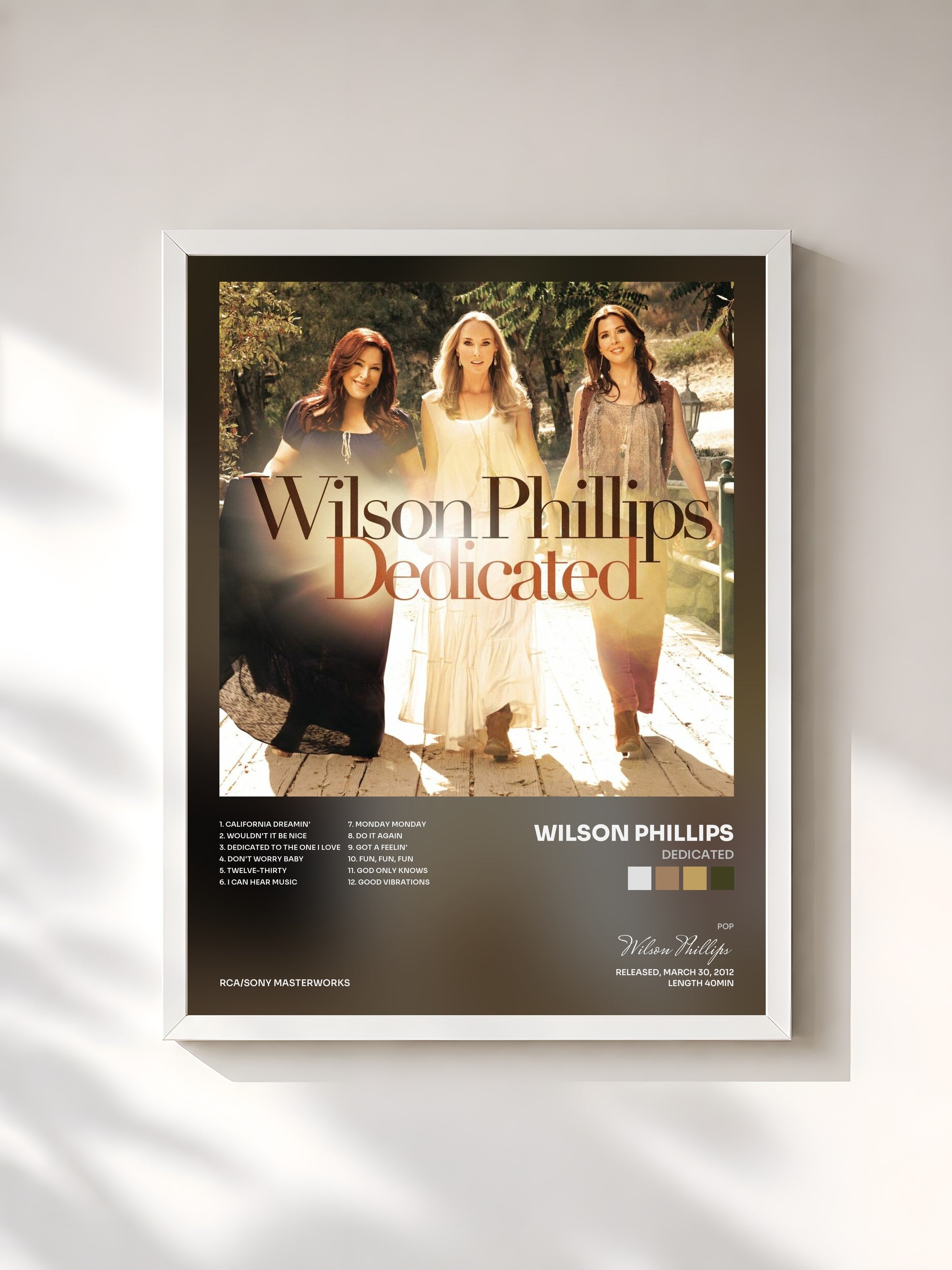 #blanc Tableau de l'album Dedicated de Wilson Phillips, cadre blanc, imprimé et encadré en France