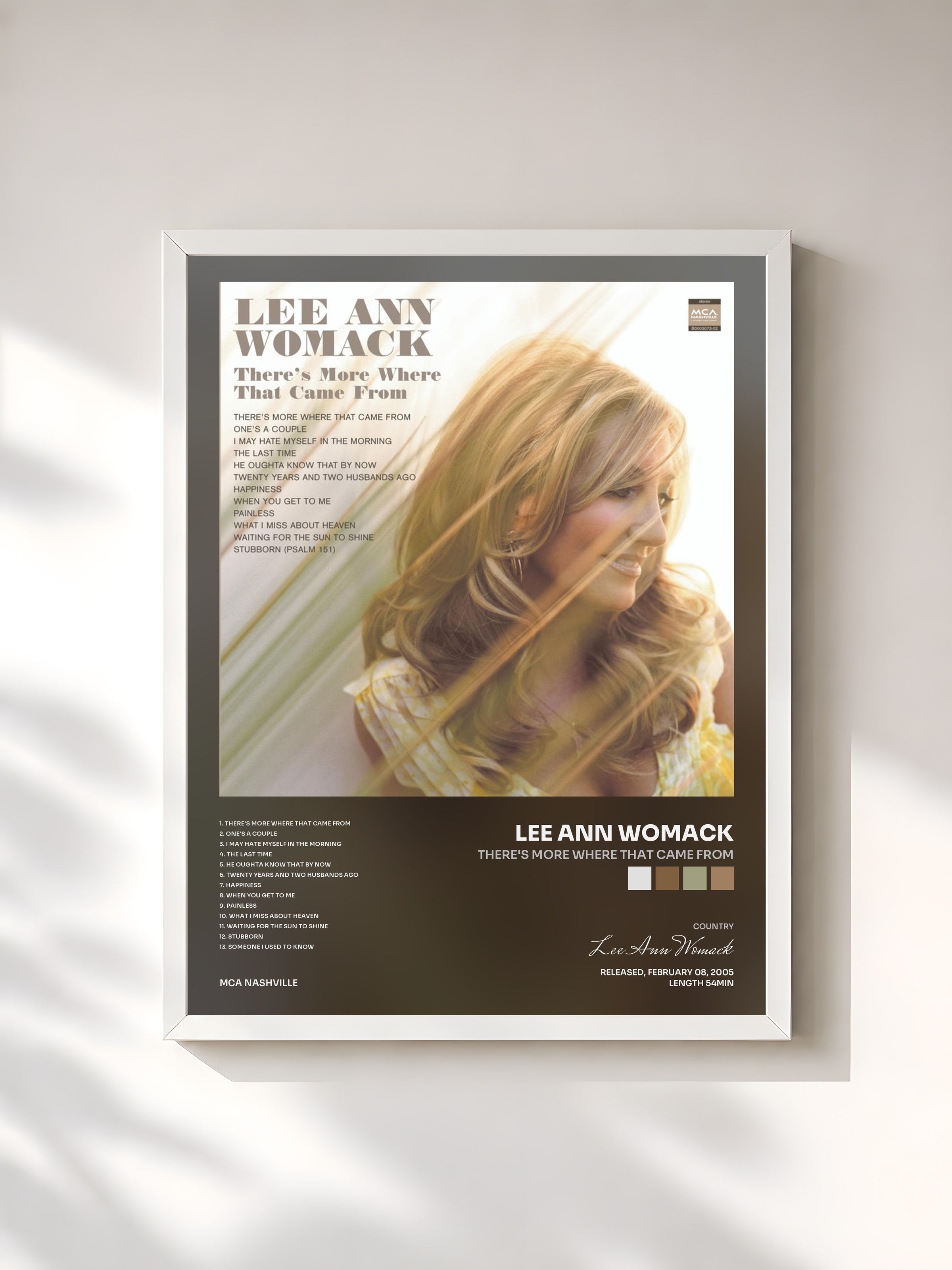 #blanc Tableau de l'album There's More Where That Came From de Lee Ann Womack, cadre blanc, imprimé et encadré en France
