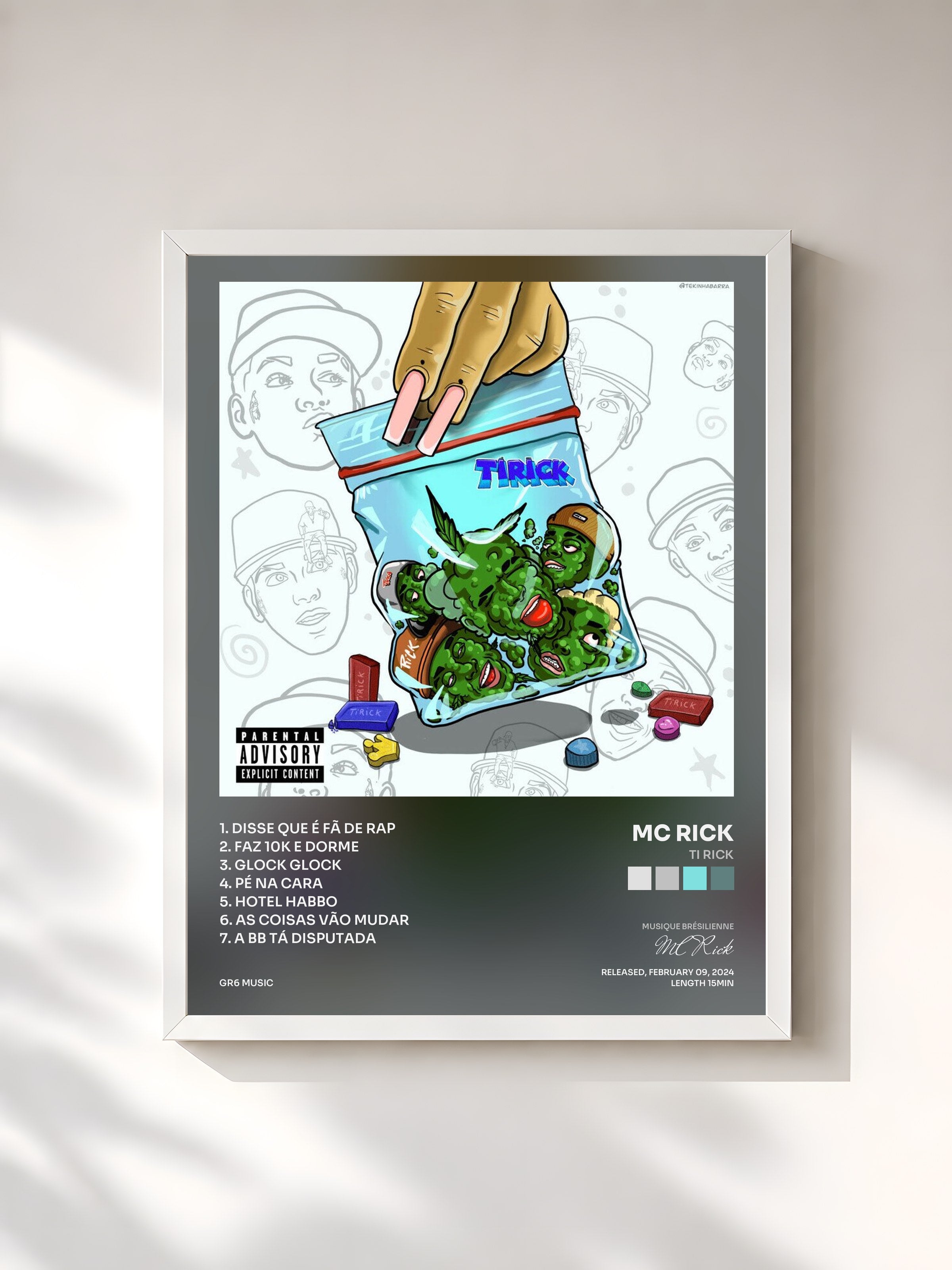 #blanc Tableau de l'album TI RICK de MC Rick, cadre blanc, imprimé et encadré en France
