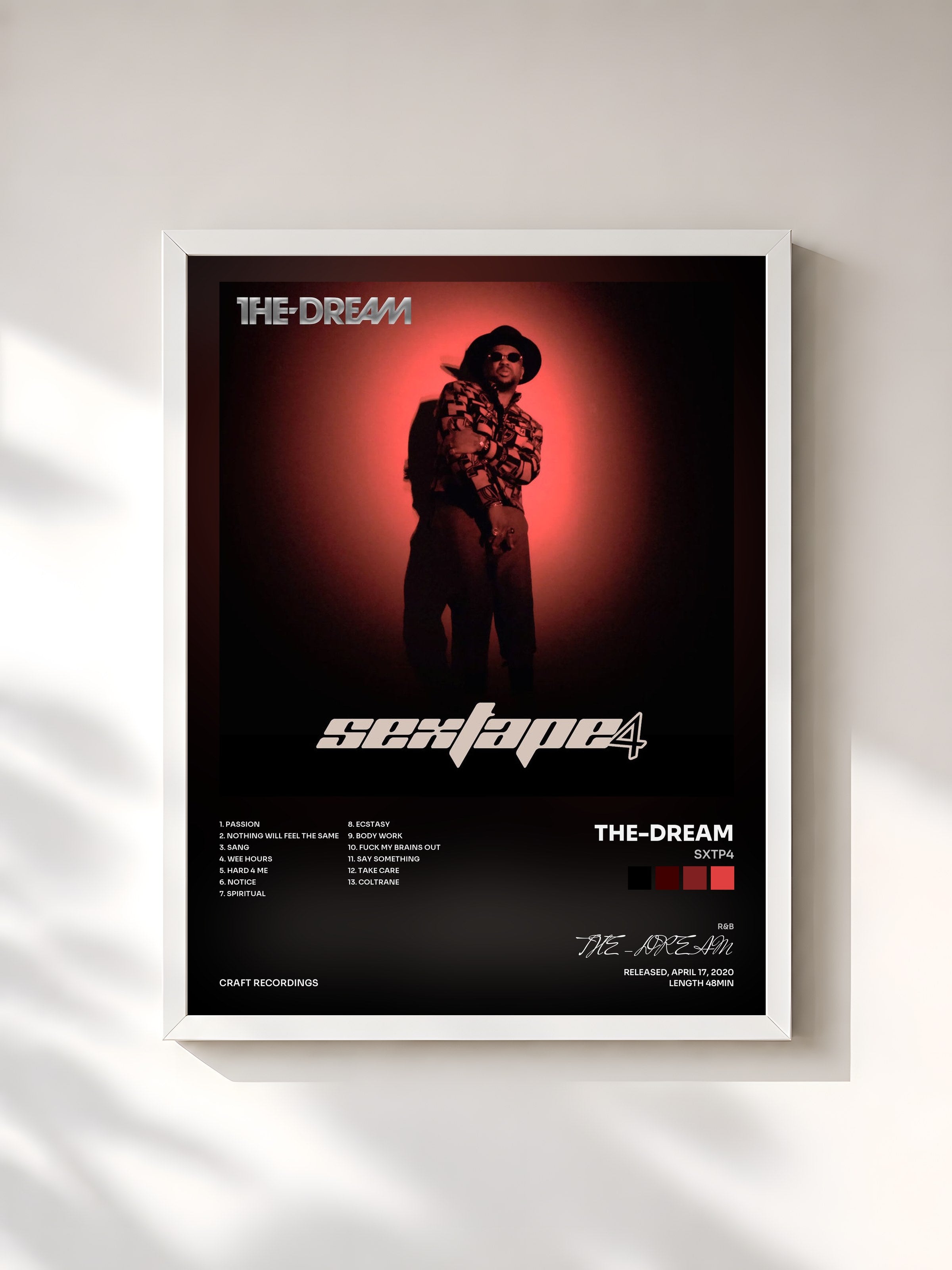 #blanc Tableau de l'album SXTP4 de THE-DREAM, cadre blanc, imprimé et encadré en France