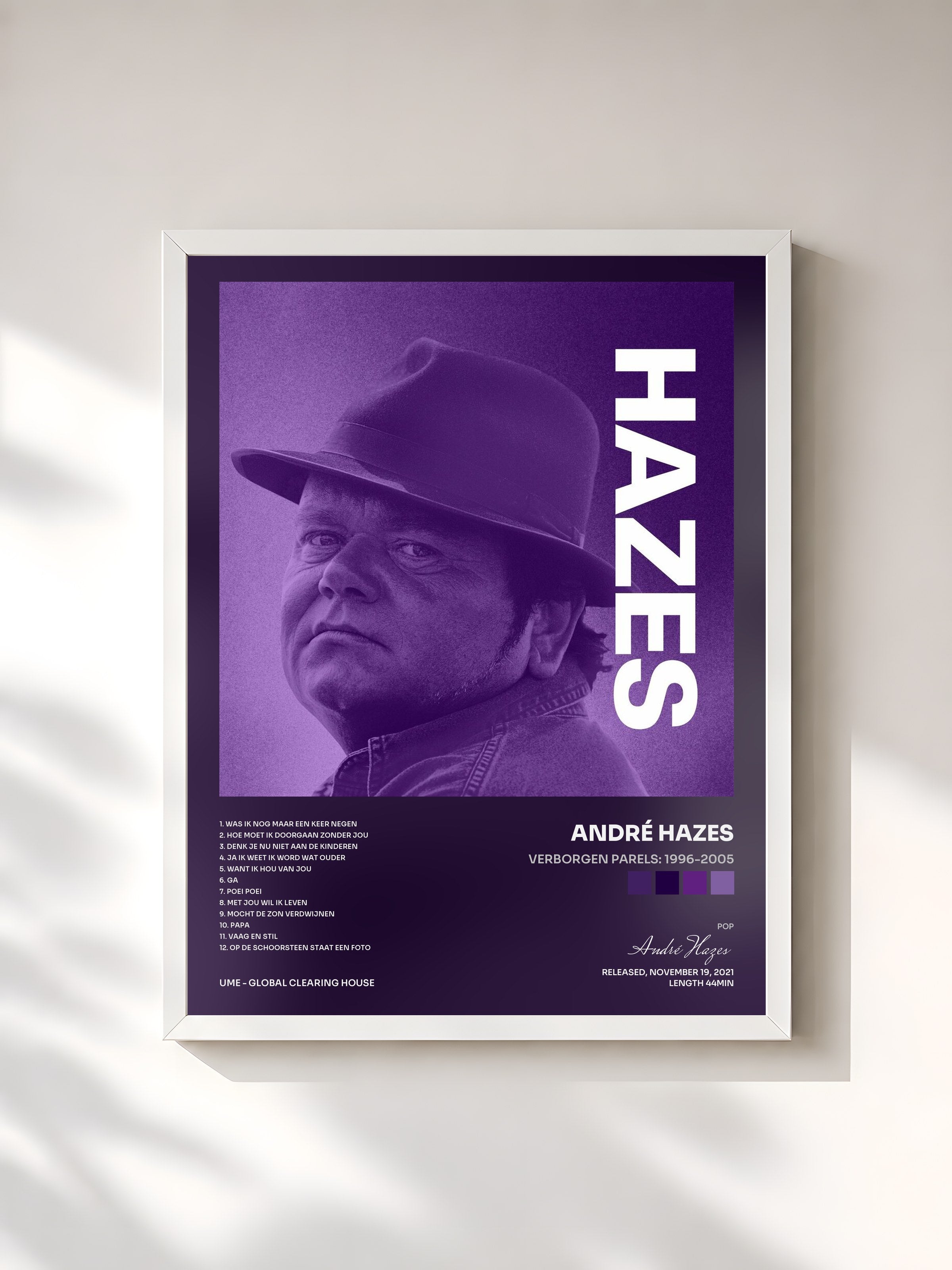 #blanc Tableau de l'album Verborgen Parels: 1996-2005 de André Hazes, cadre blanc, imprimé et encadré en France