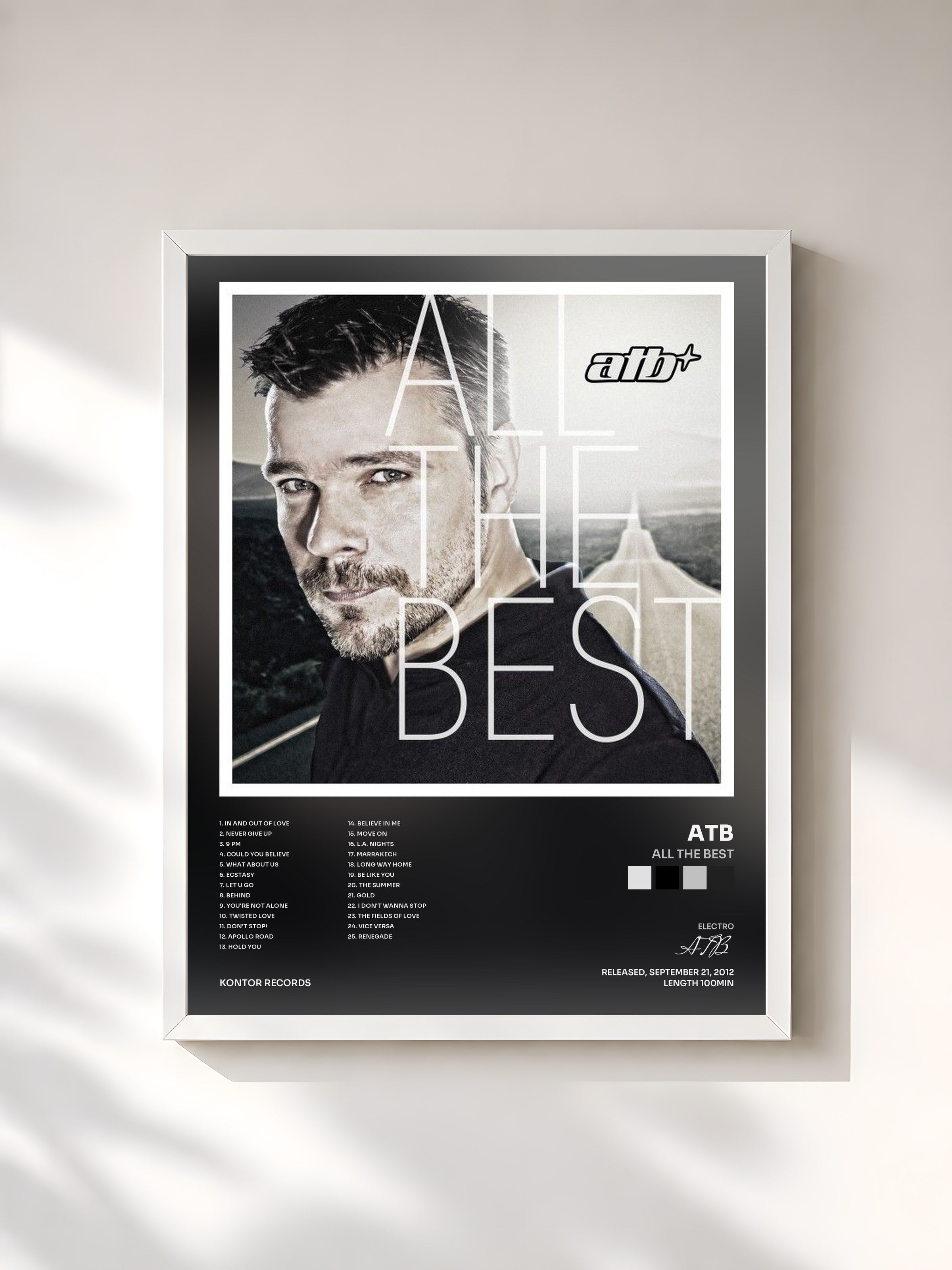 #blanc Tableau de l'album All The Best de ATB, cadre blanc, imprimé et encadré en France