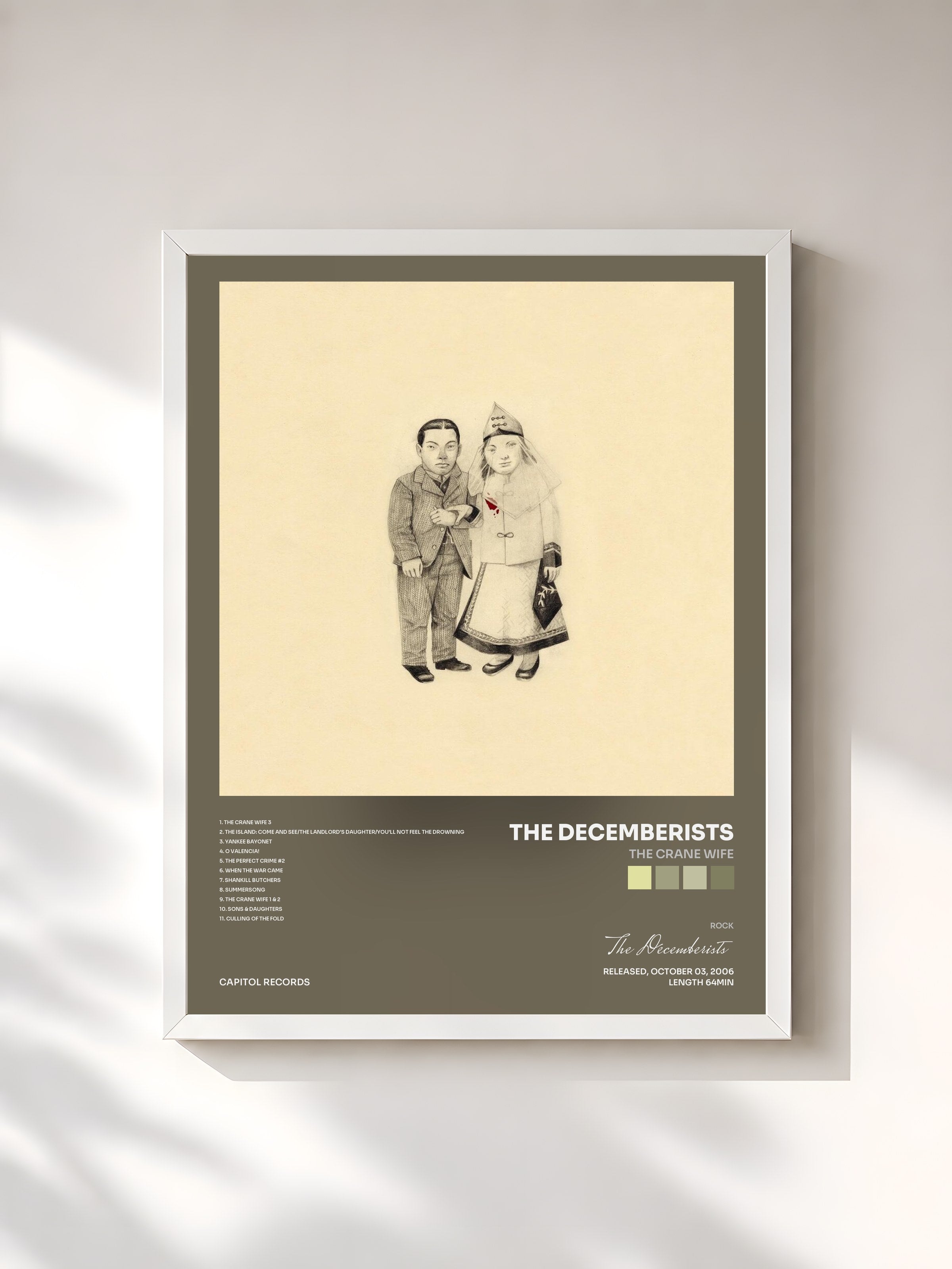 #blanc Tableau de l'album The Crane Wife de The Decemberists, cadre blanc, imprimé et encadré en France