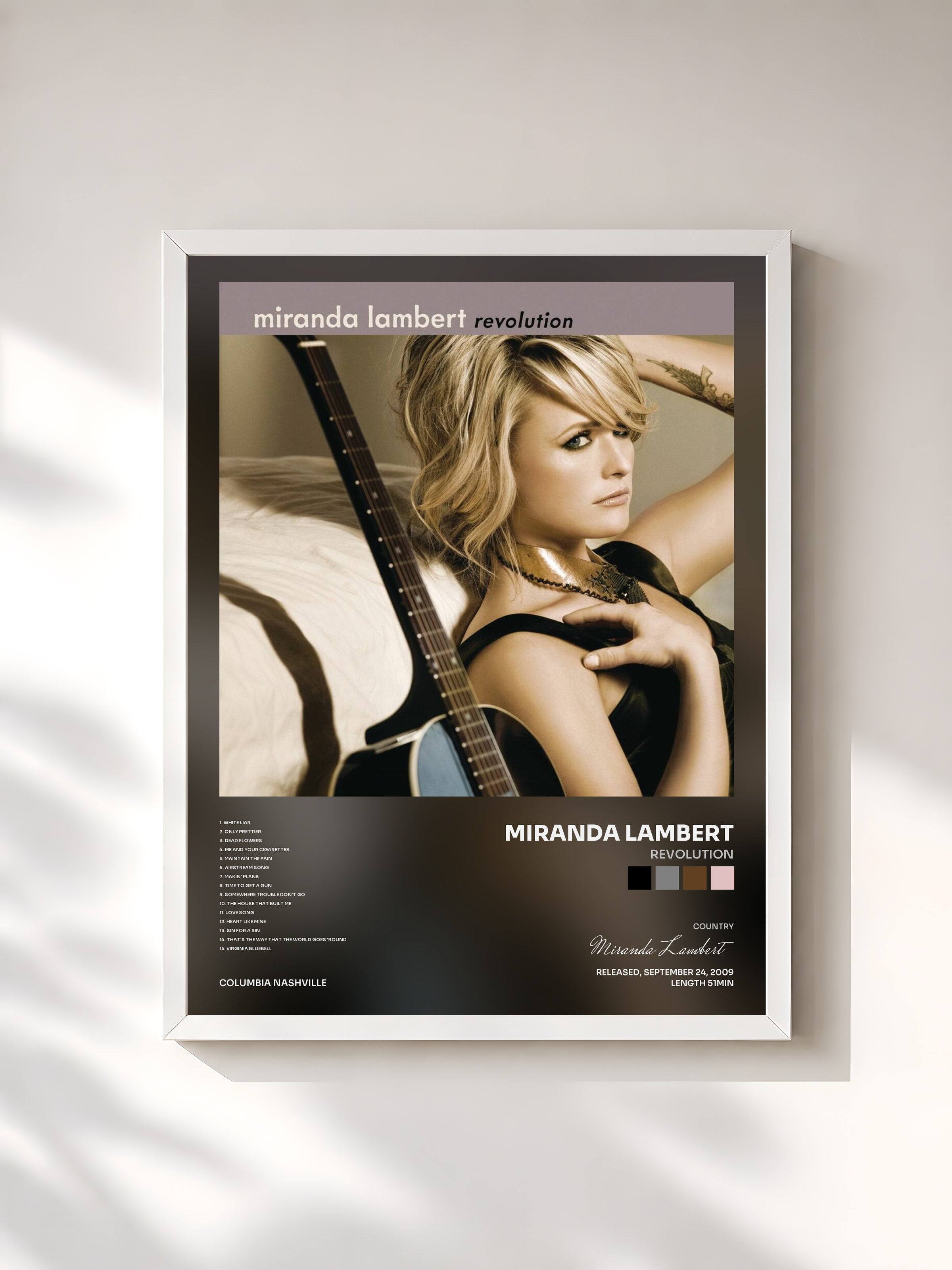#blanc Tableau de l'album Revolution de Miranda Lambert, cadre blanc, imprimé et encadré en France