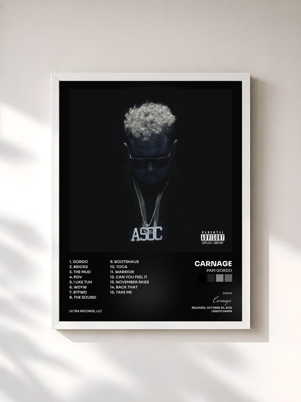 #blanc Tableau de l'album Papi Gordo de Carnage, cadre blanc, imprimé et encadré en France