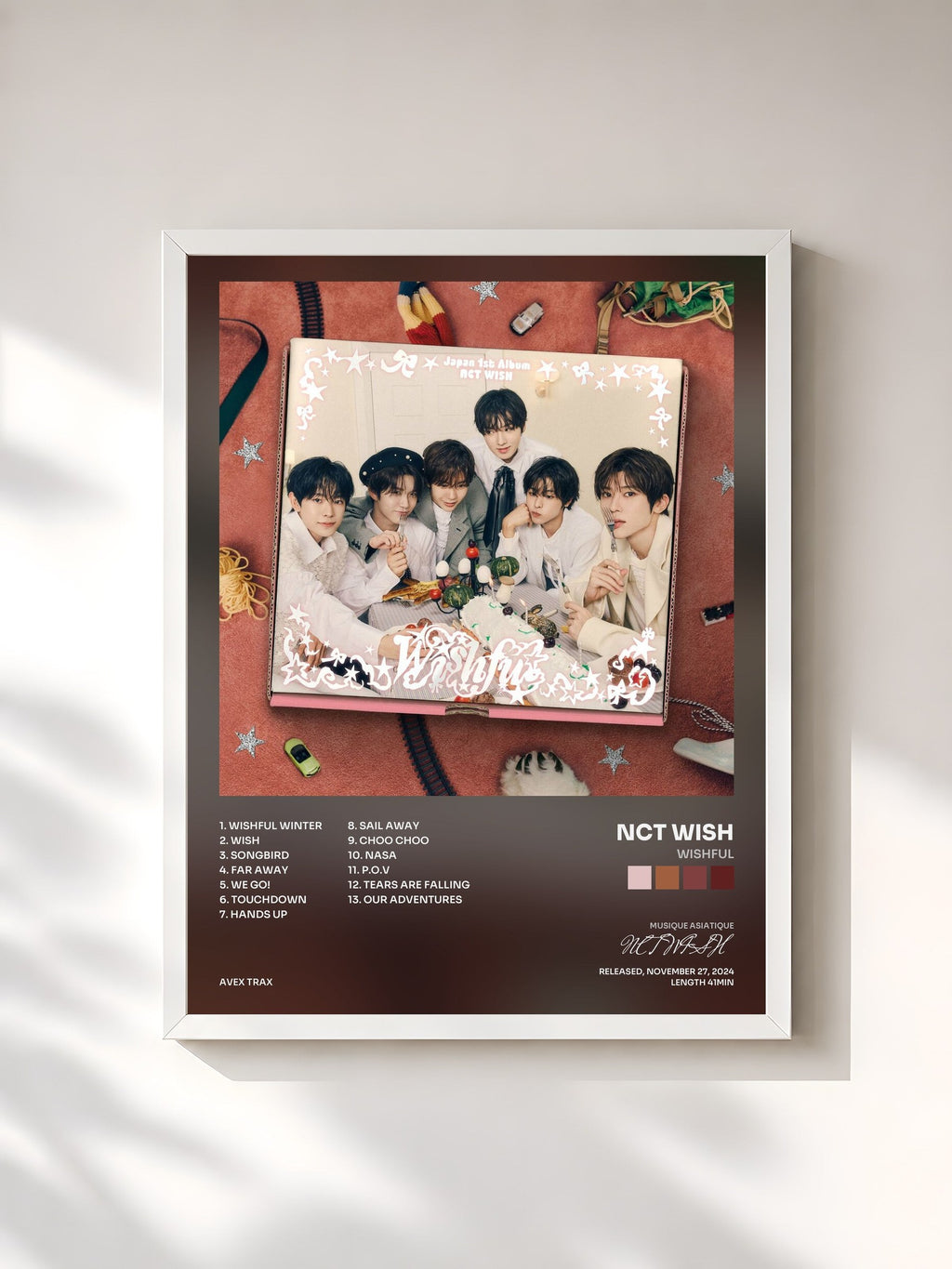 #blanc Tableau de l'album WISHFUL de NCT WISH, cadre blanc, imprimé et encadré en France