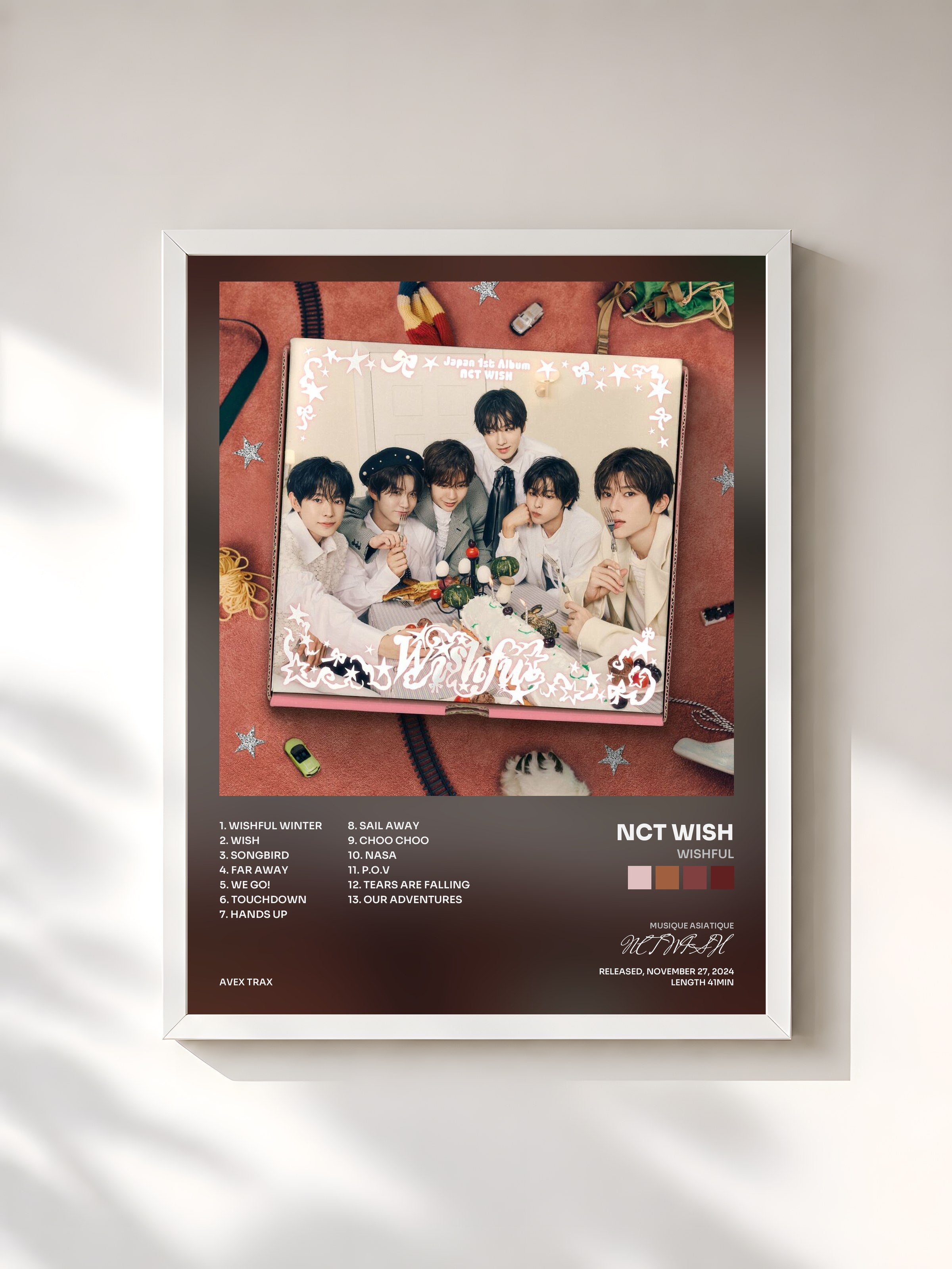 #blanc Tableau de l'album WISHFUL de NCT WISH, cadre blanc, imprimé et encadré en France