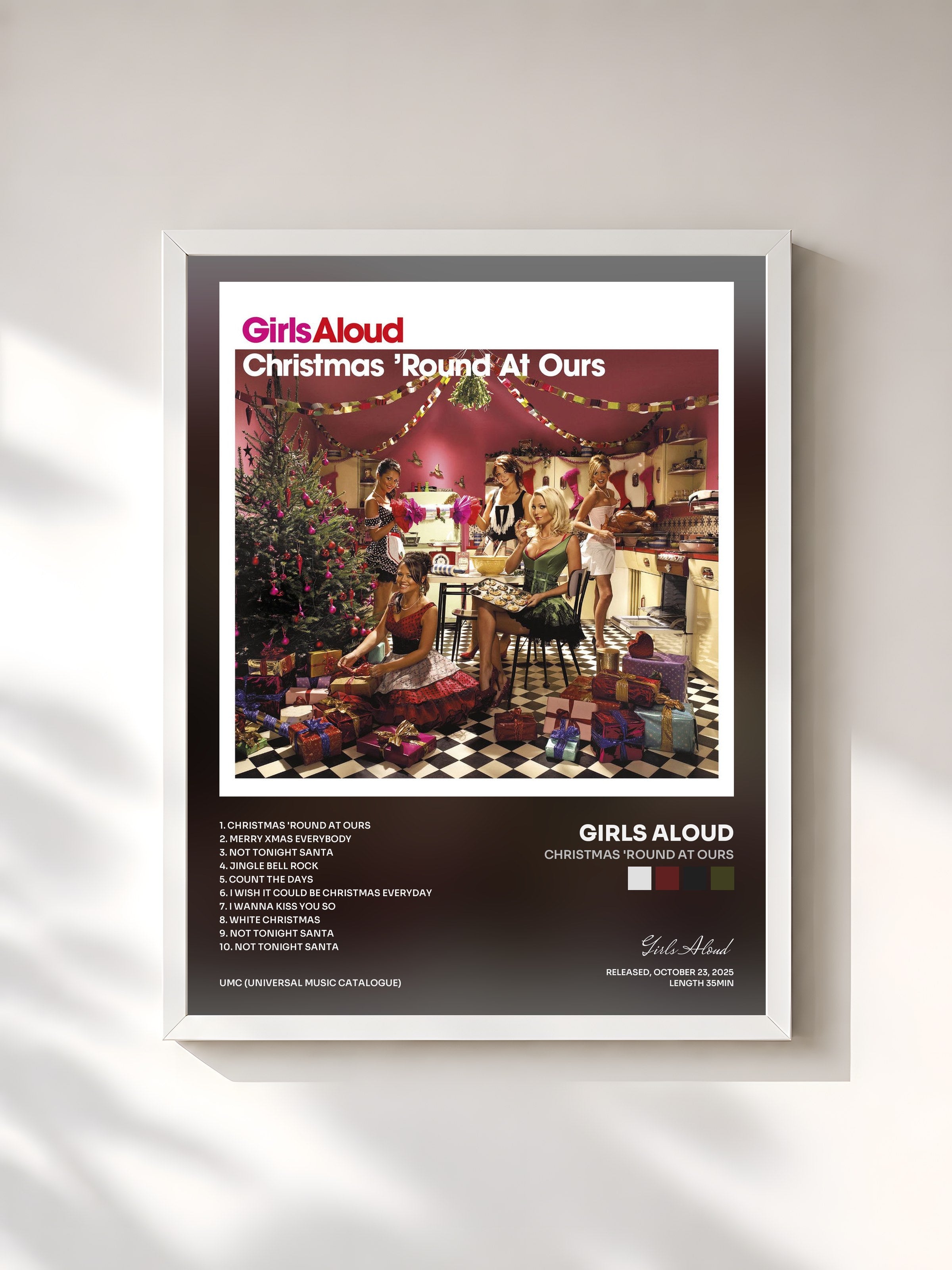 #blanc Tableau de l'album Christmas 'Round At Ours de Girls Aloud, cadre blanc, imprimé et encadré en France