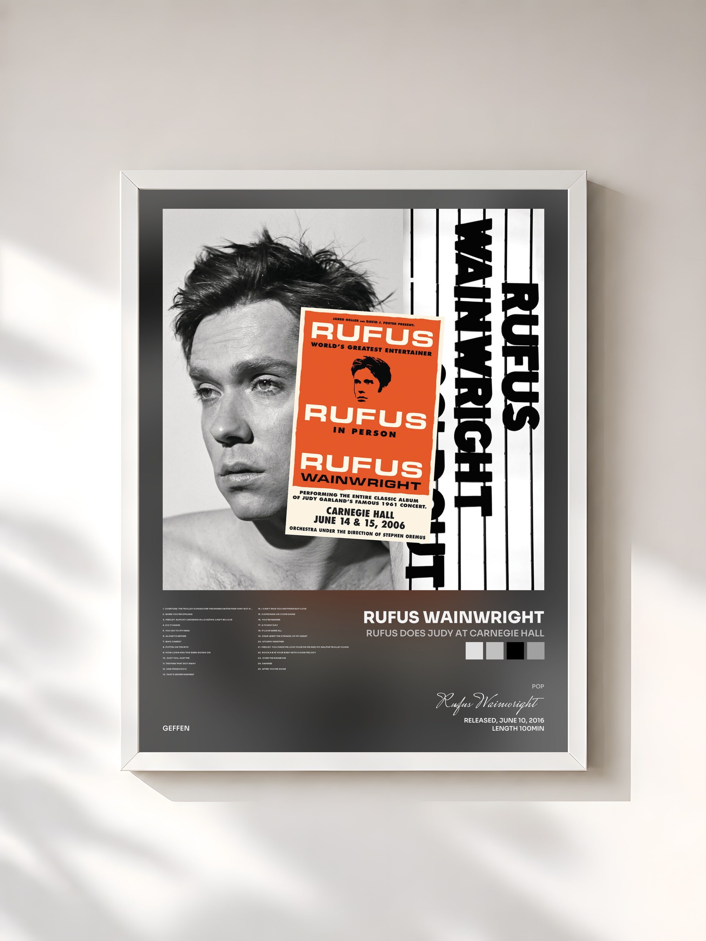 #blanc Tableau de l'album Rufus Does Judy At Carnegie Hall de Rufus Wainwright, cadre blanc, imprimé et encadré en France