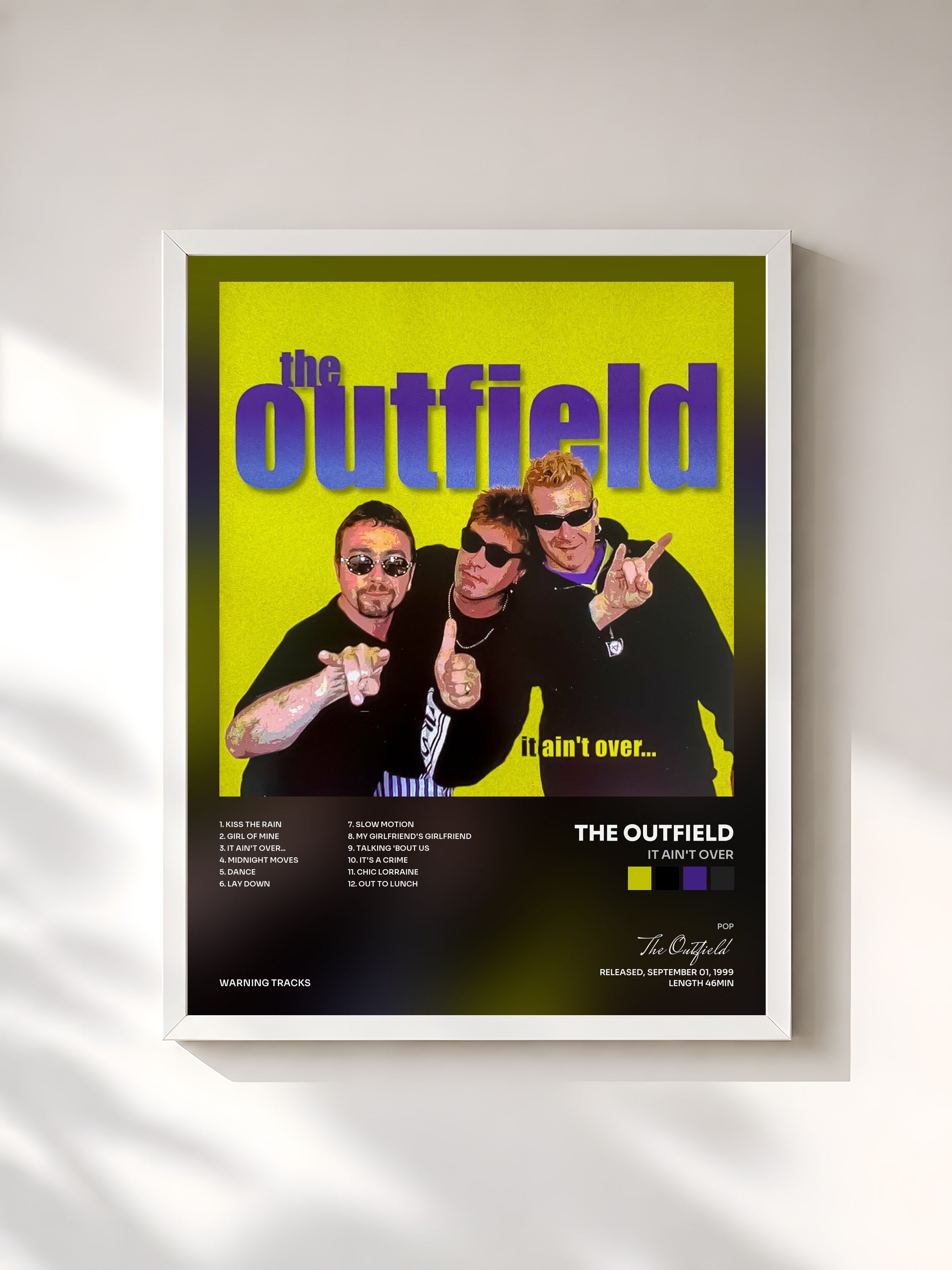 #blanc Tableau de l'album It Ain't Over de The Outfield, cadre blanc, imprimé et encadré en France