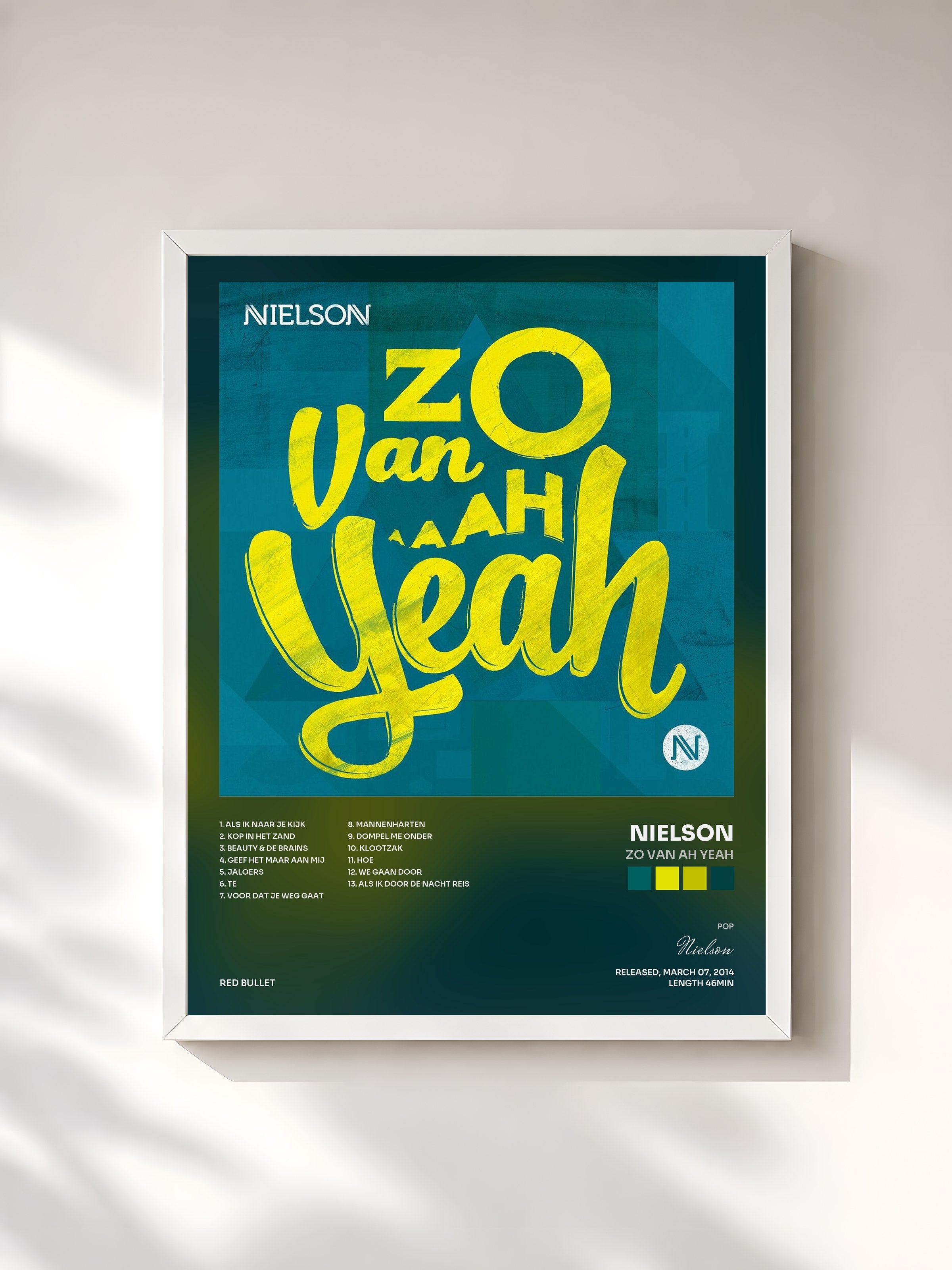 #blanc Tableau de l'album Zo Van Ah Yeah de Nielson, cadre blanc, imprimé et encadré en France