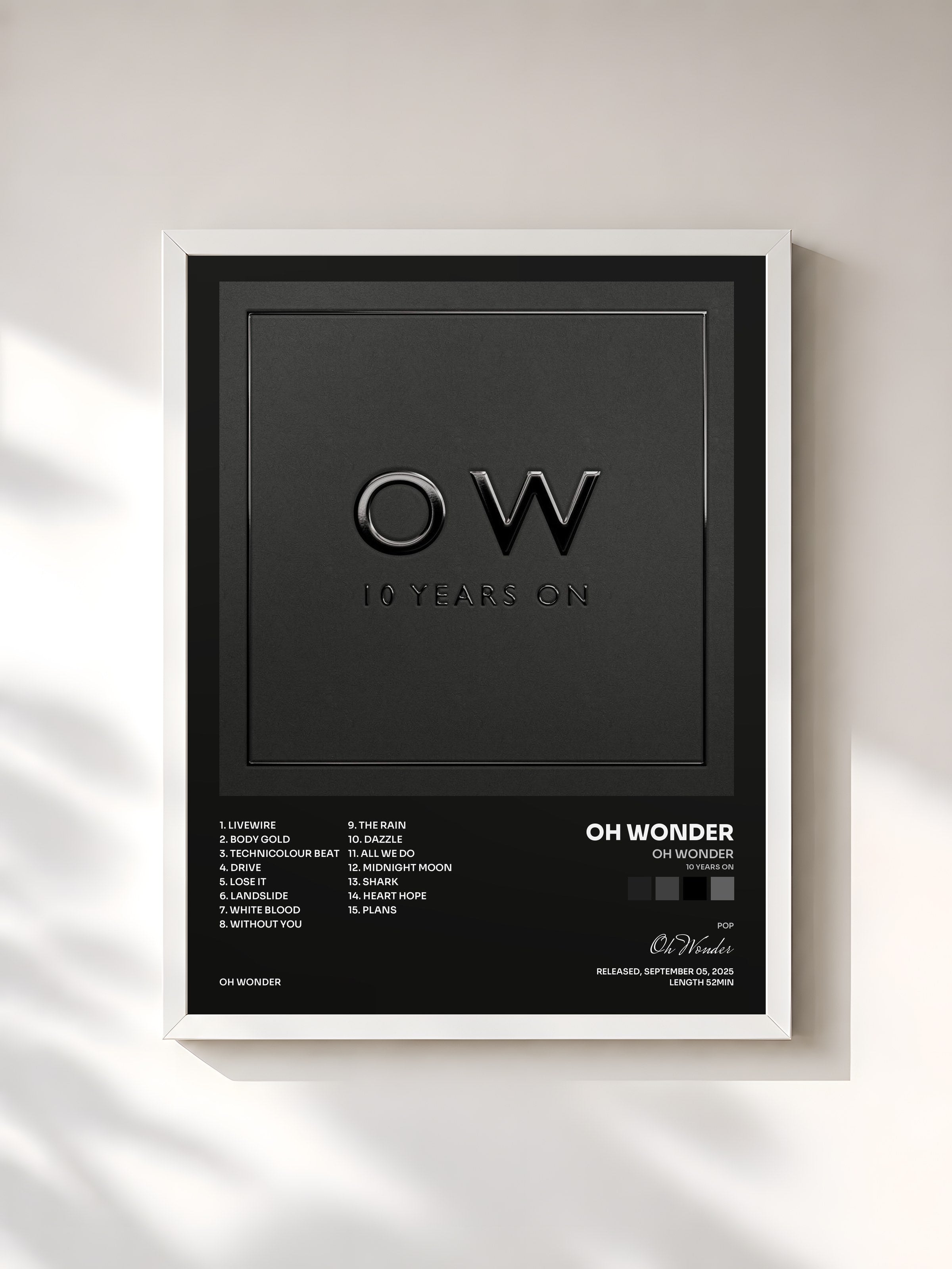 #blanc Tableau de l'album Oh Wonder (10 Years On) de Oh Wonder, cadre blanc, imprimé et encadré en France