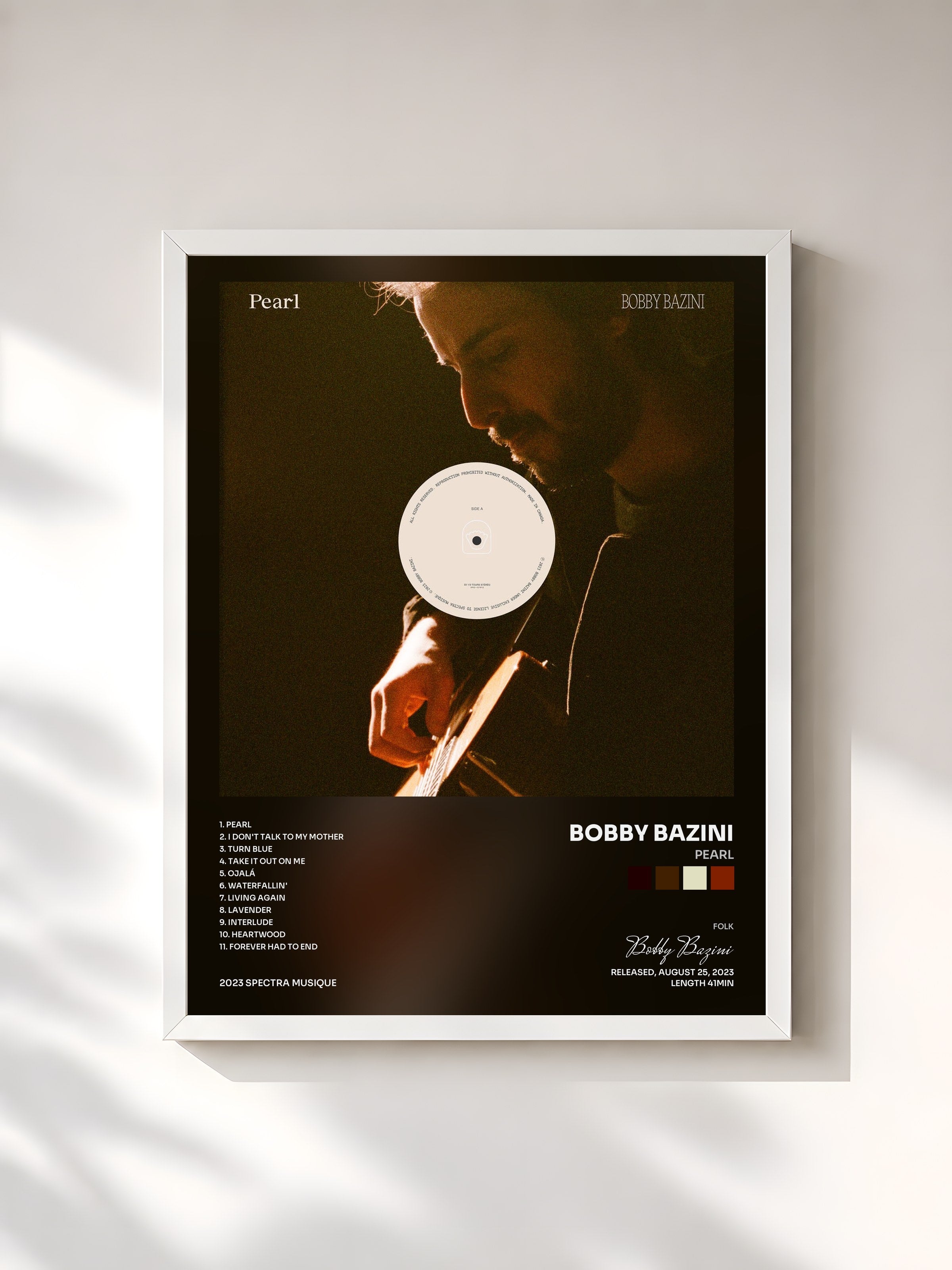 #blanc Tableau de l'album Pearl de Bobby Bazini, cadre blanc, imprimé et encadré en France