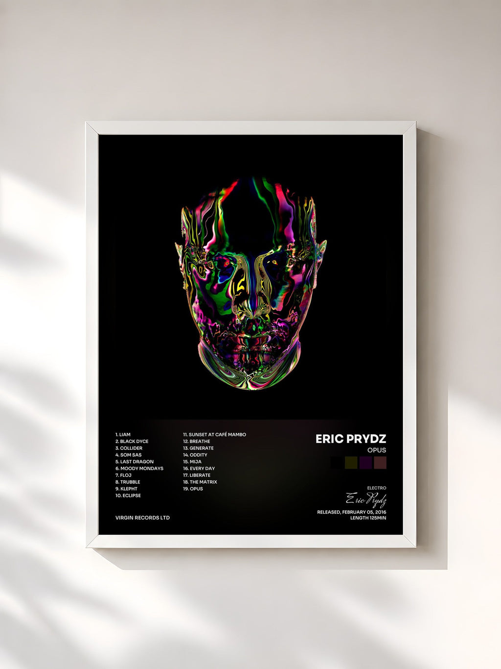 #blanc Tableau de l'album Opus de Eric Prydz, cadre blanc, imprimé et encadré en France