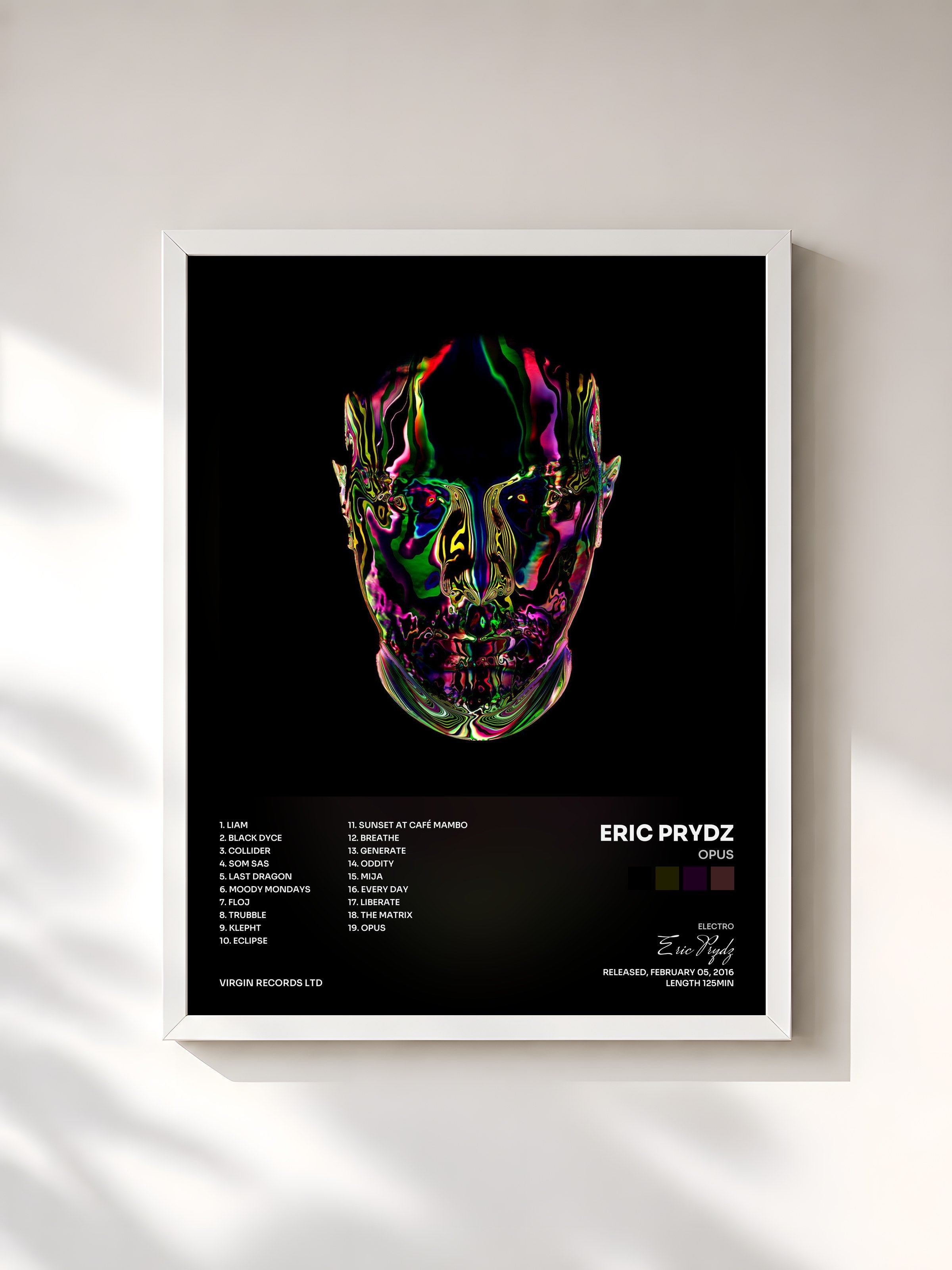 #blanc Tableau de l'album Opus de Eric Prydz, cadre blanc, imprimé et encadré en France