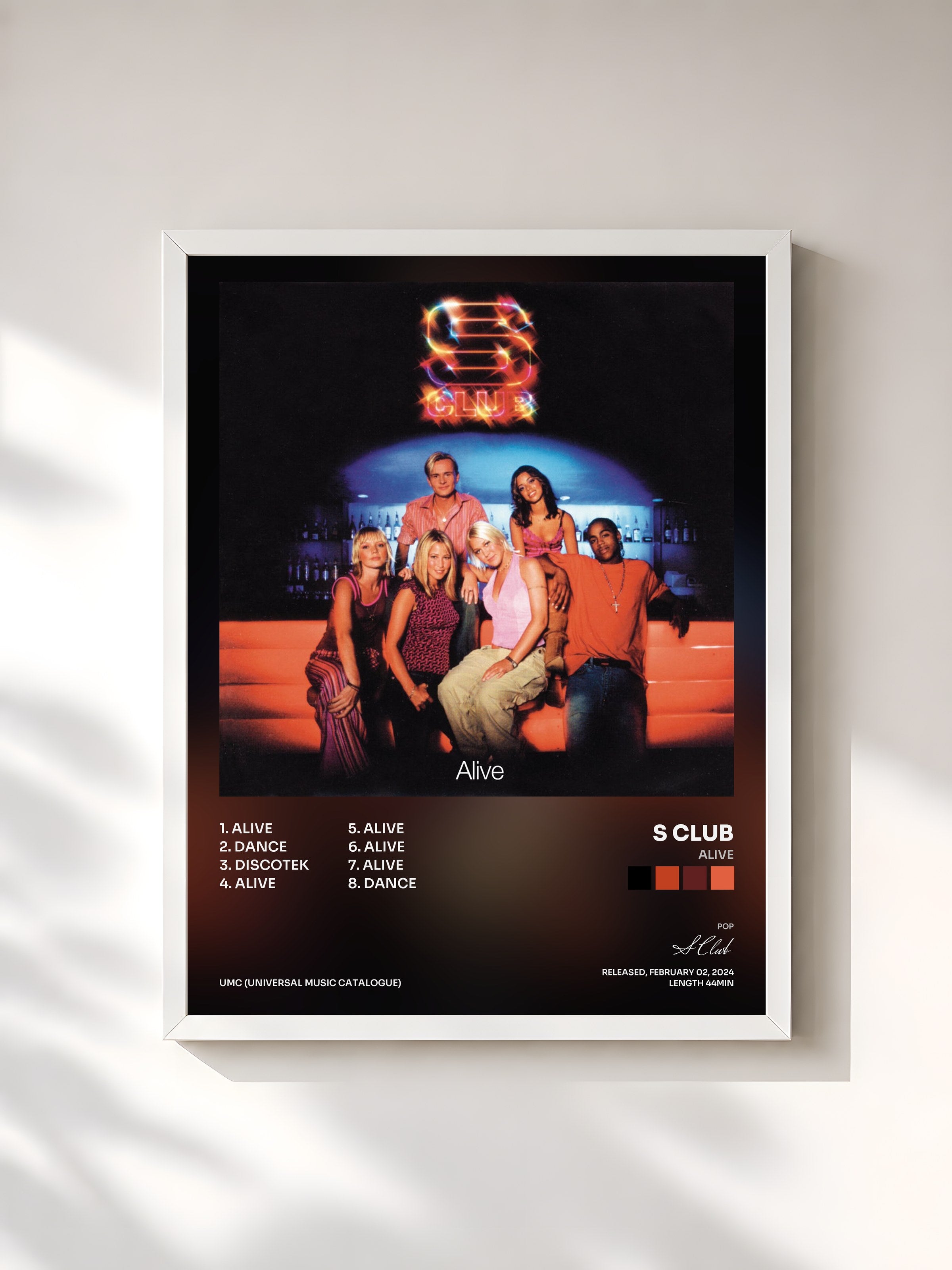 #blanc Tableau de l'album Alive de S Club, cadre blanc, imprimé et encadré en France