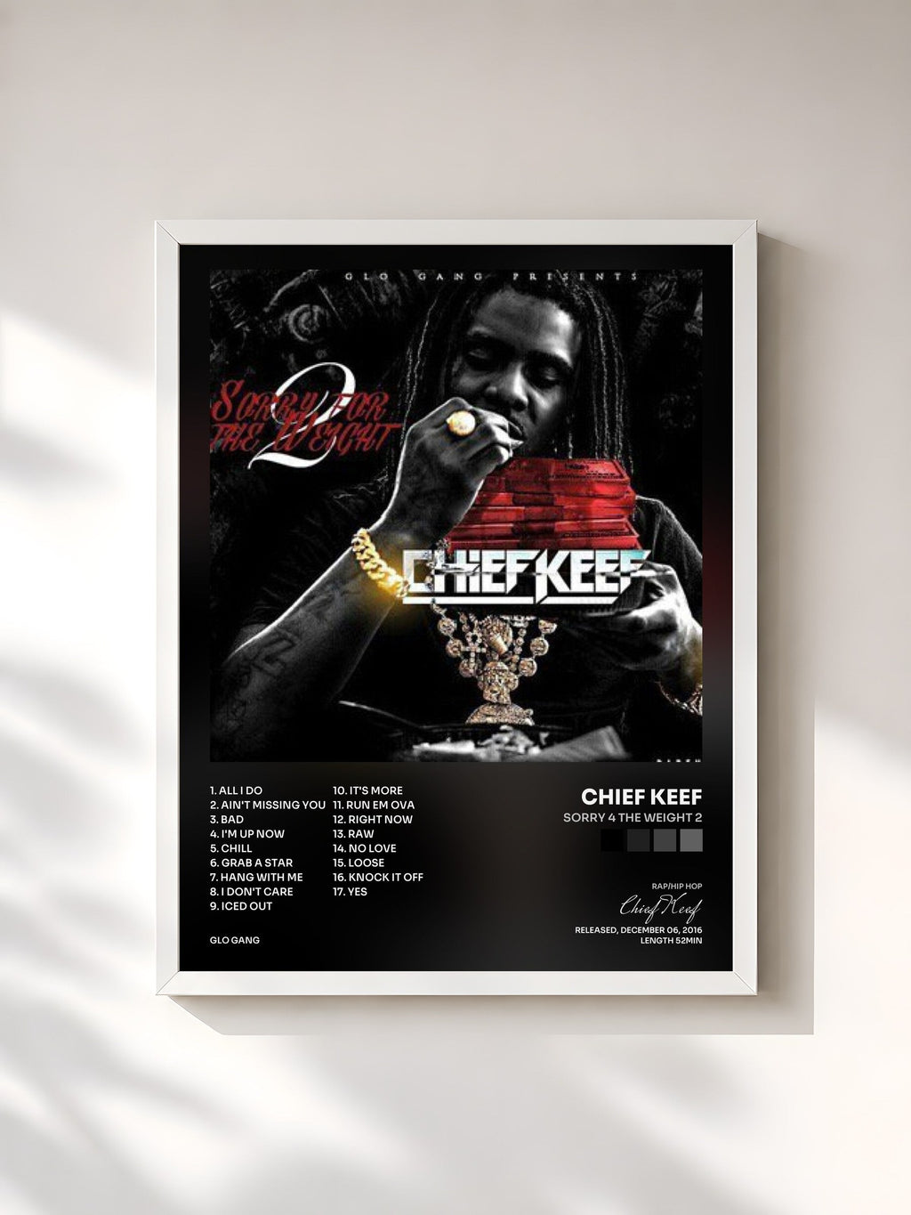 #blanc Sorry 4 The Weight 2 di Chief Keef in stampa incorniciata, cornice bianca, stampata e incorniciata in Francia