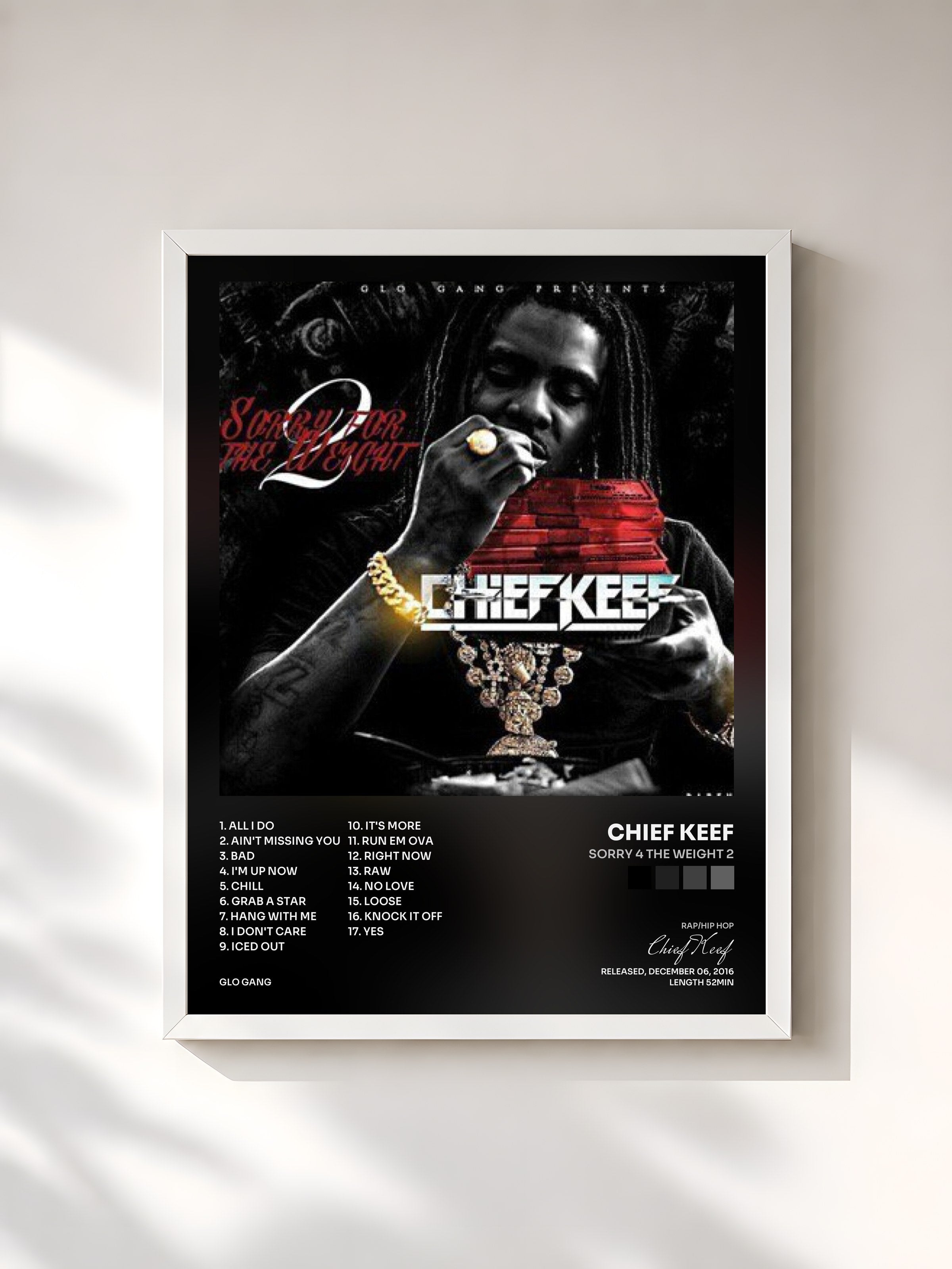#blanc Tableau de l'album Sorry 4 The Weight 2 de Chief Keef, cadre blanc, imprimé et encadré en France