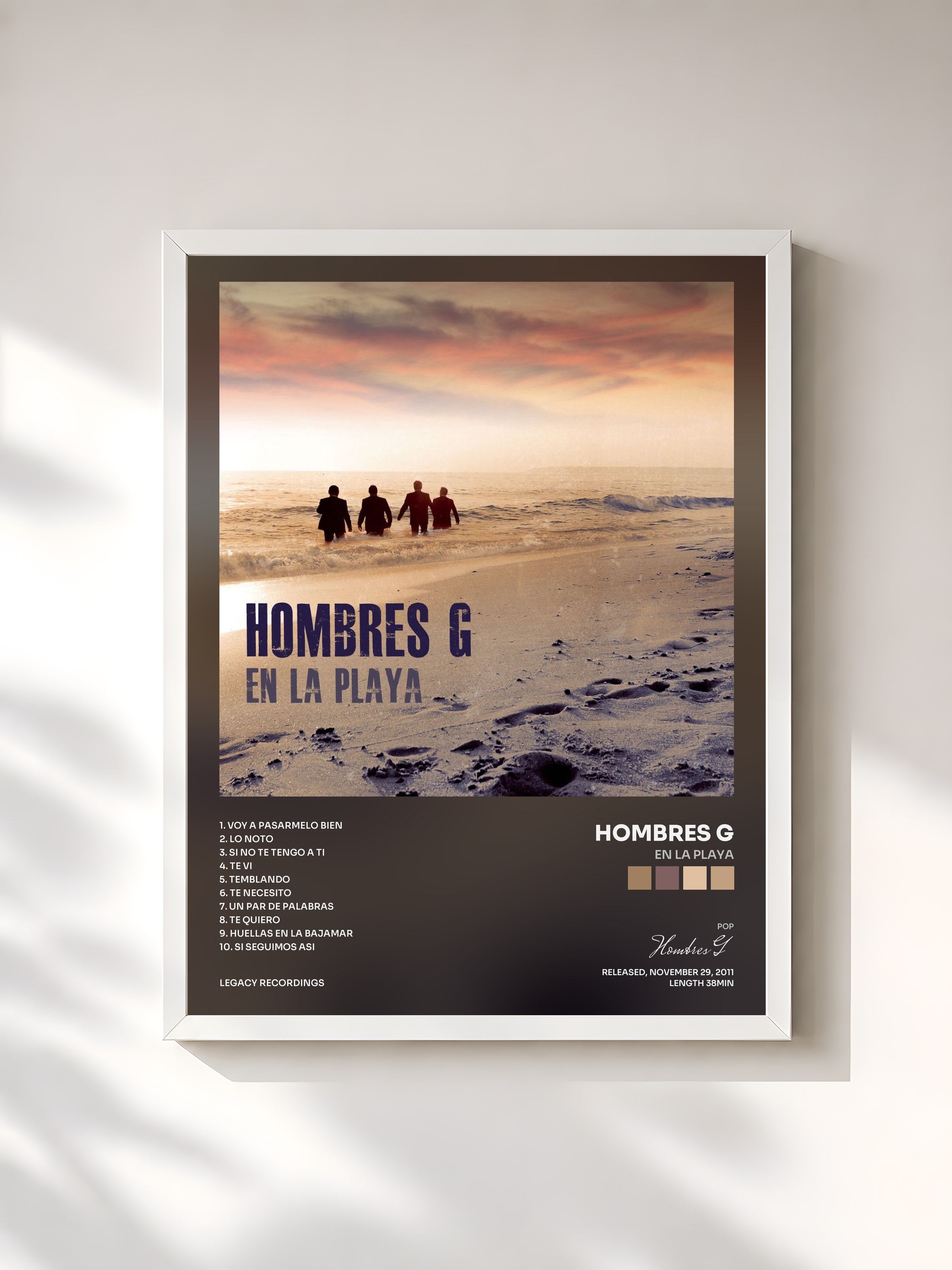 #blanc Tableau de l'album En La Playa de Hombres G, cadre blanc, imprimé et encadré en France