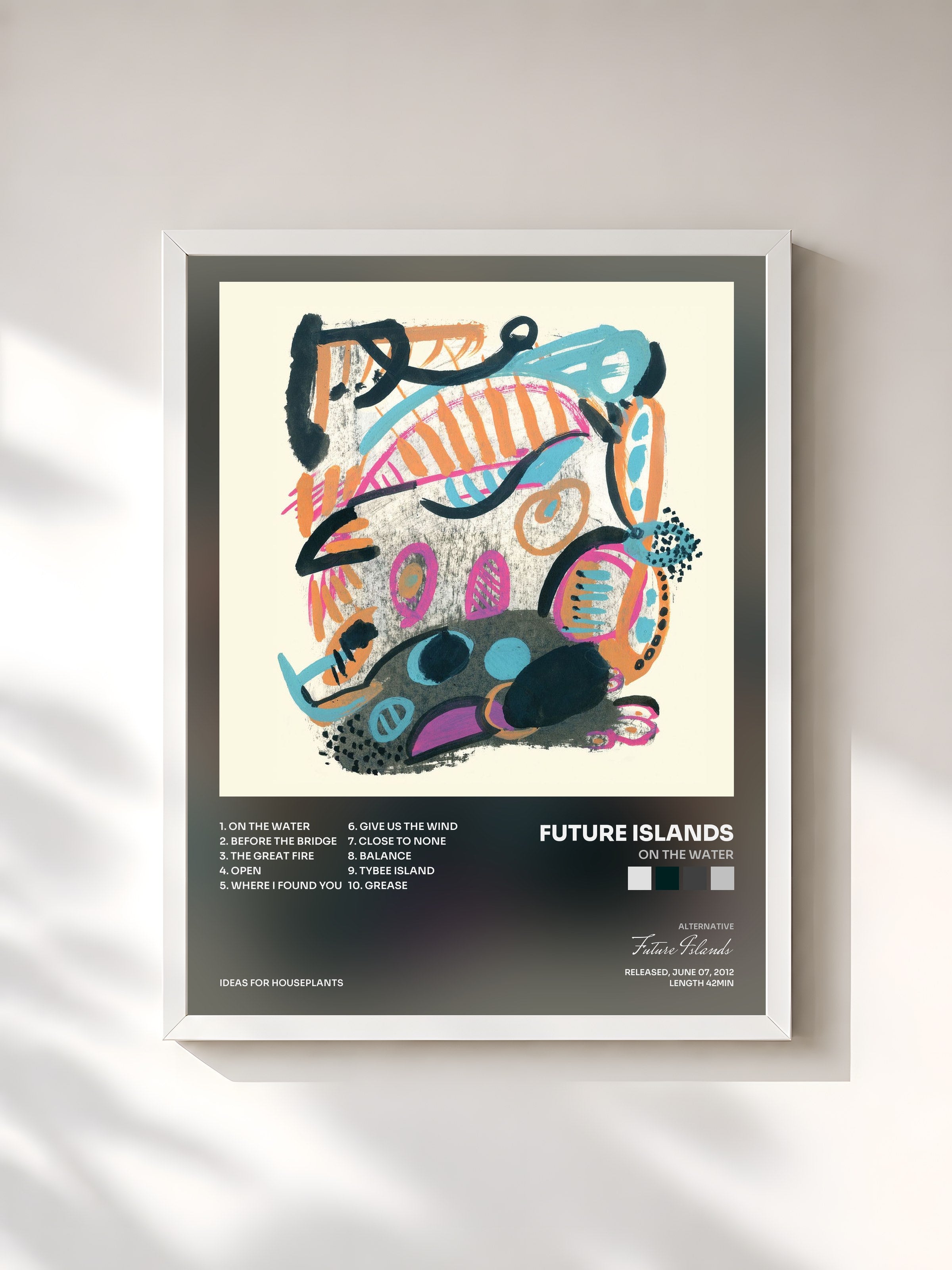 #blanc Tableau de l'album On the Water de Future Islands, cadre blanc, imprimé et encadré en France