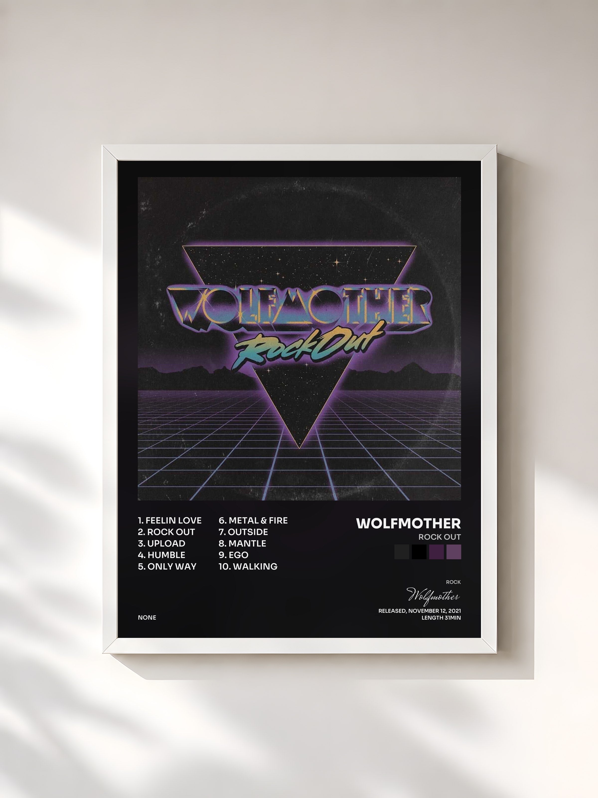 #blanc Tableau de l'album Rock Out de Wolfmother, cadre blanc, imprimé et encadré en France