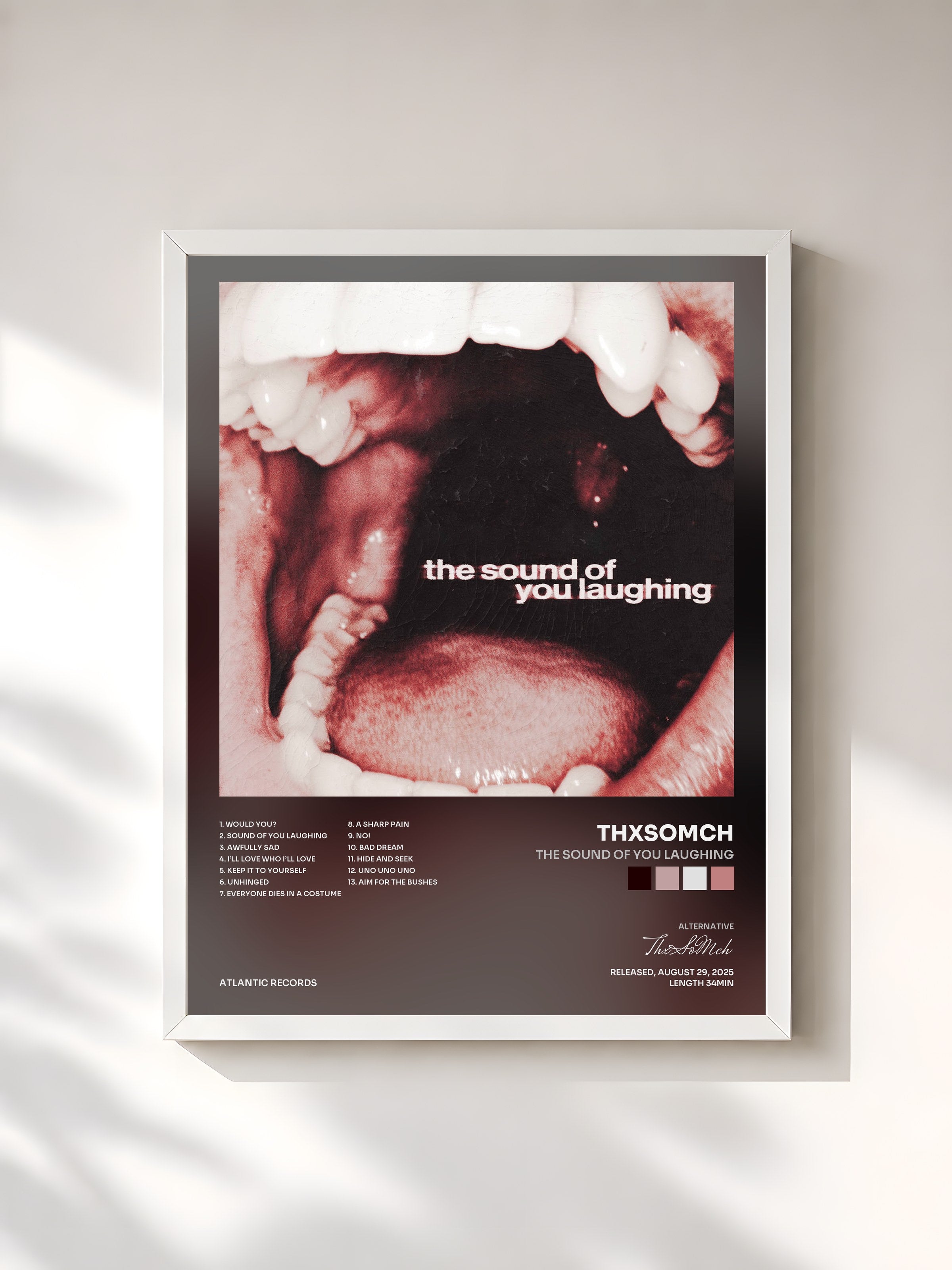 #blanc Tableau de l'album The Sound of You Laughing de ThxSoMch, cadre blanc, imprimé et encadré en France