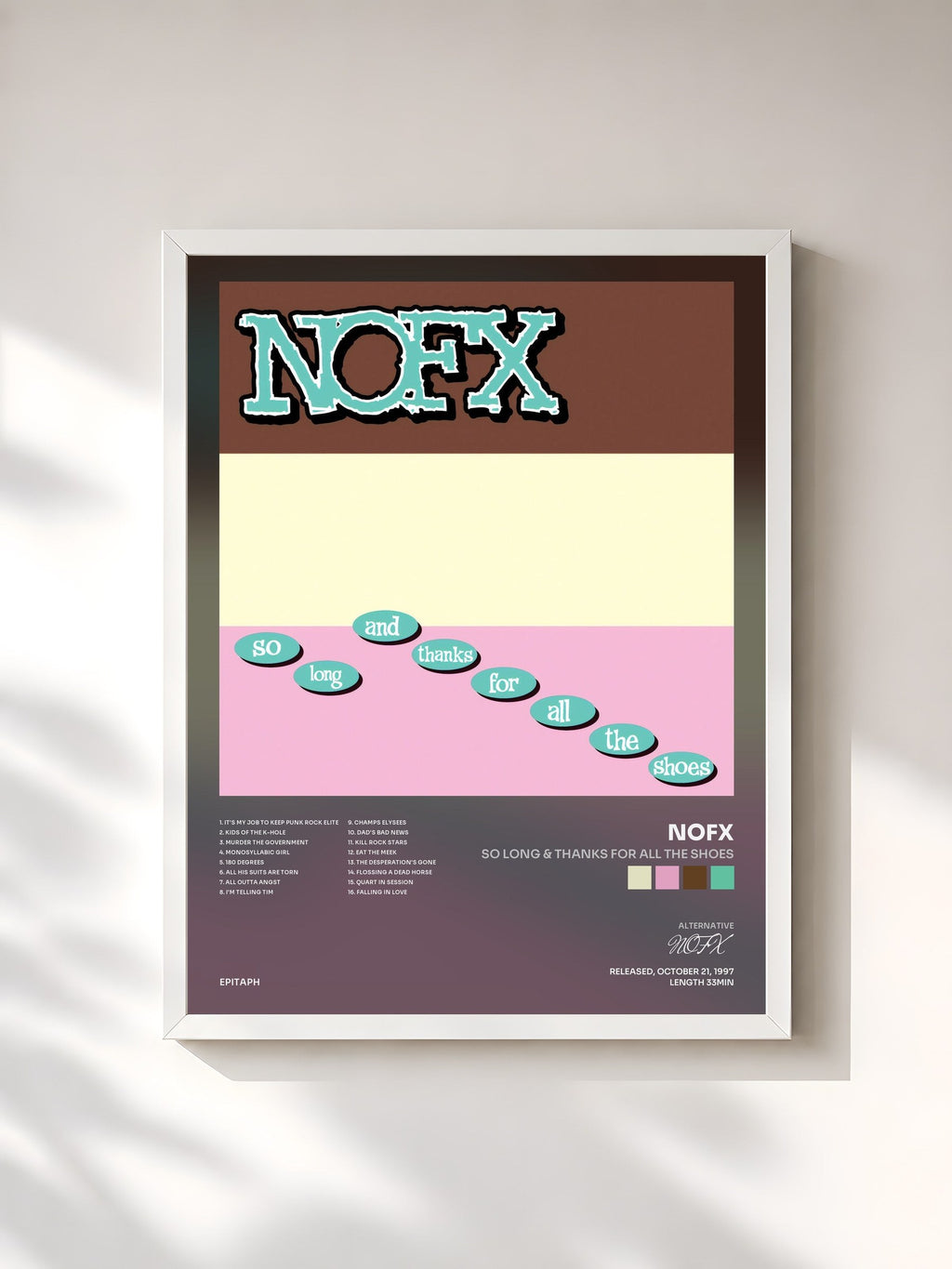 #blanc So Long & Thanks For All The Shoes di NOFX in stampa incorniciata, cornice bianca, stampata e incorniciata in Francia