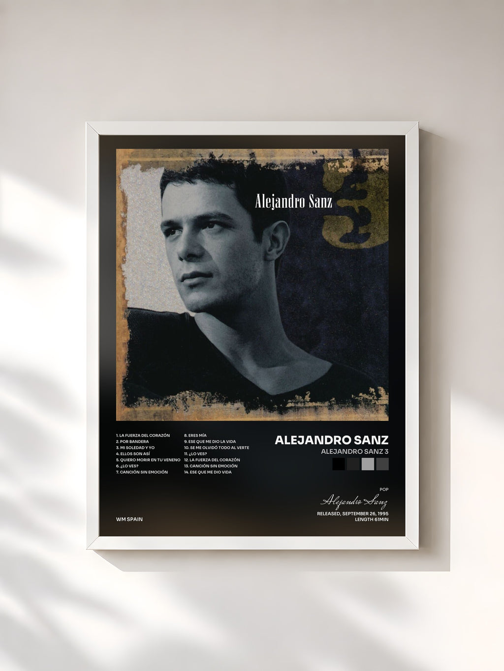 #blanc Tableau de l'album Alejandro Sanz 3 de Alejandro Sanz, cadre blanc, imprimé et encadré en France