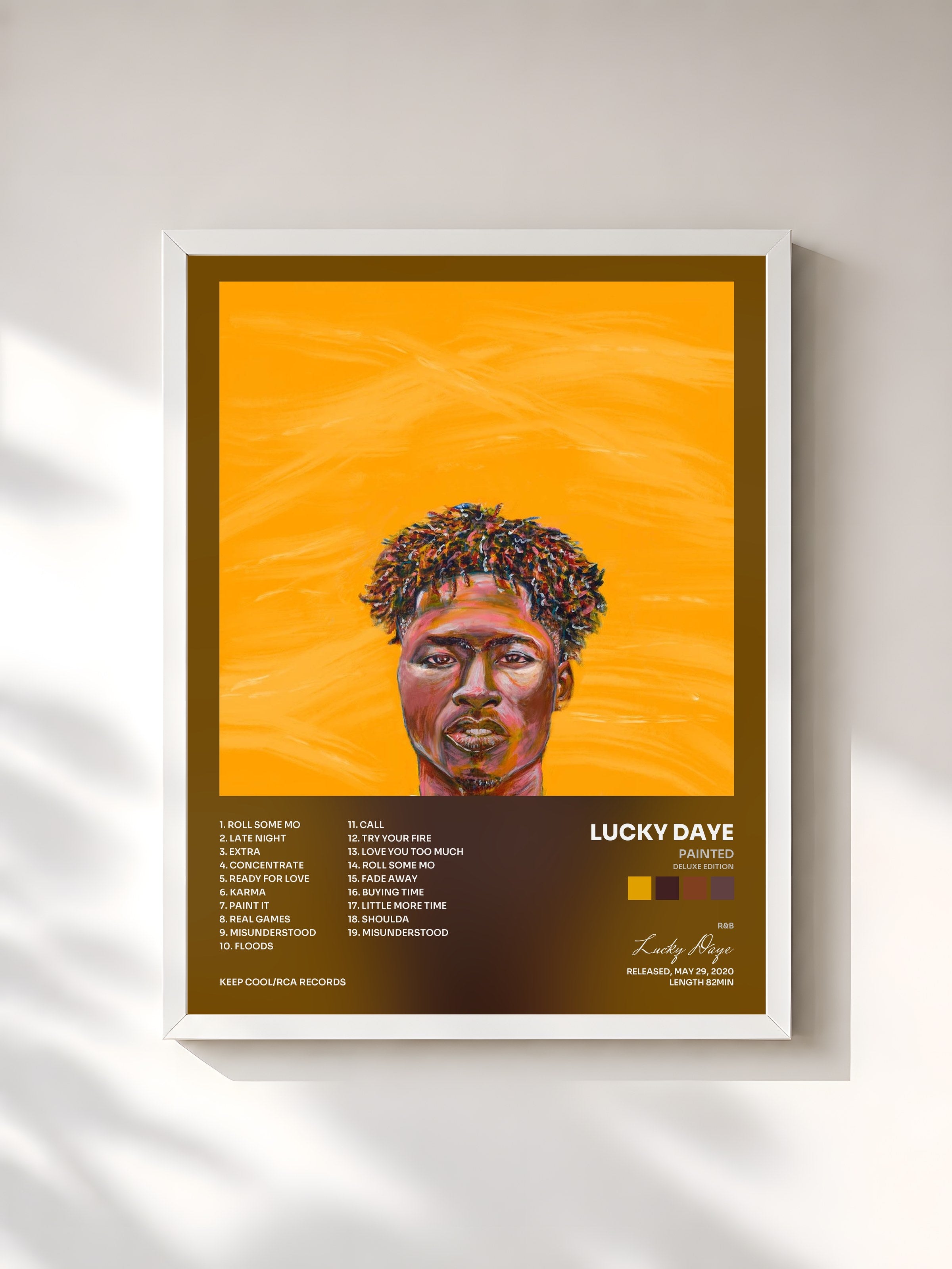 #blanc Tableau de l'album Painted (Deluxe Edition) de Lucky Daye, cadre blanc, imprimé et encadré en France