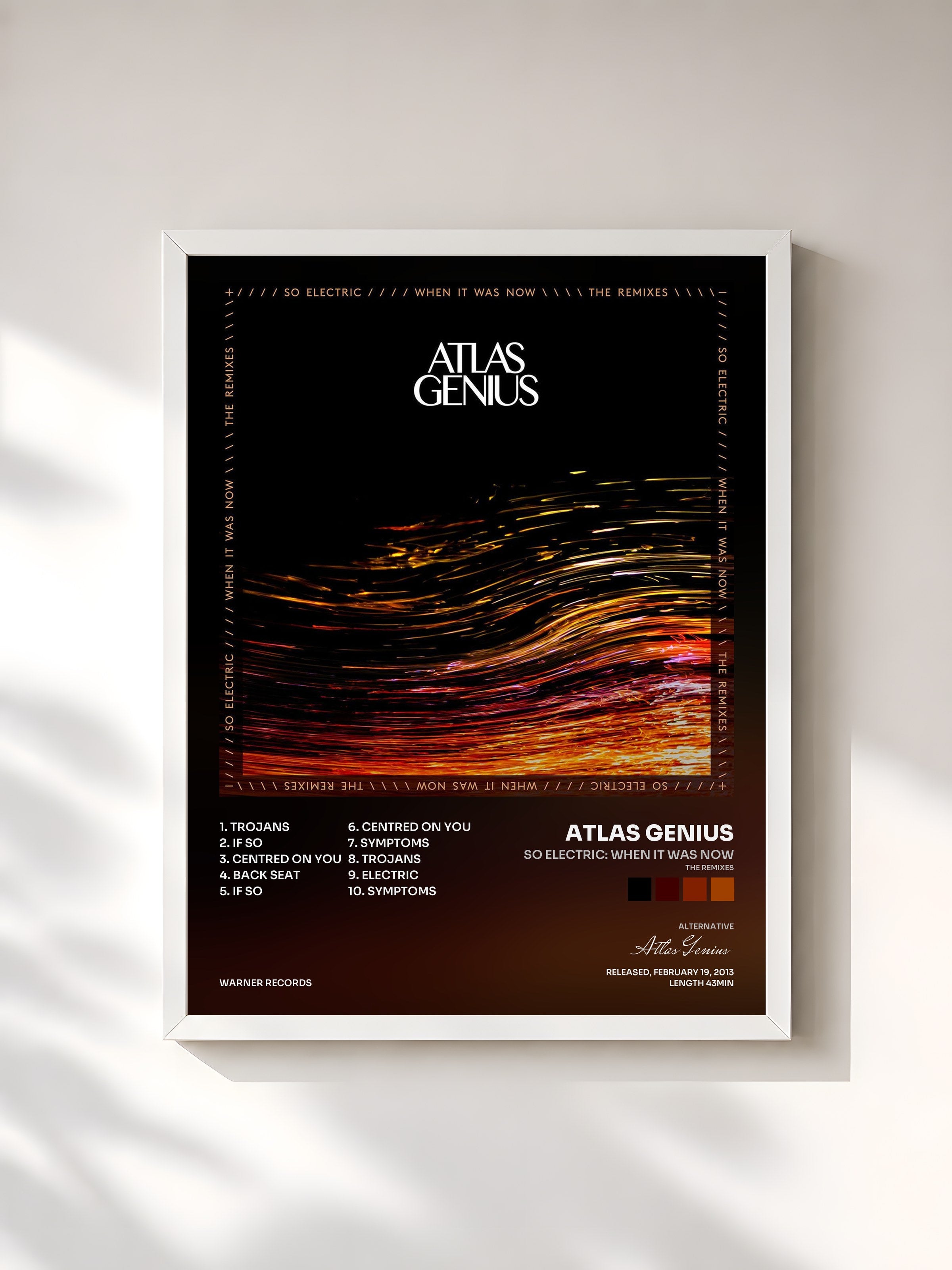 #blanc Tableau de l'album So Electric: When It Was Now (The Remixes) de Atlas Genius, cadre blanc, imprimé et encadré en France