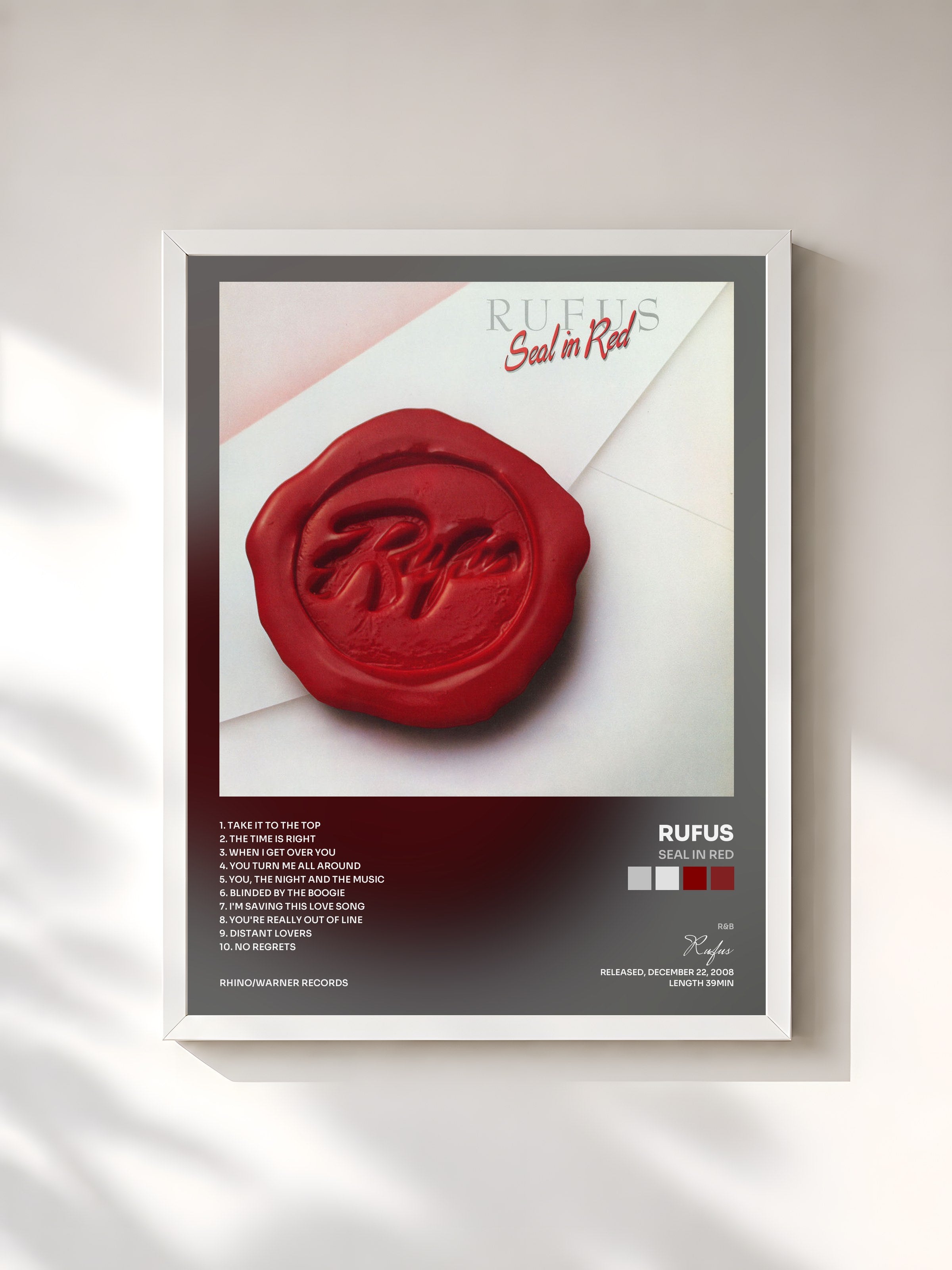 #blanc Tableau de l'album Seal In Red de Rufus, cadre blanc, imprimé et encadré en France