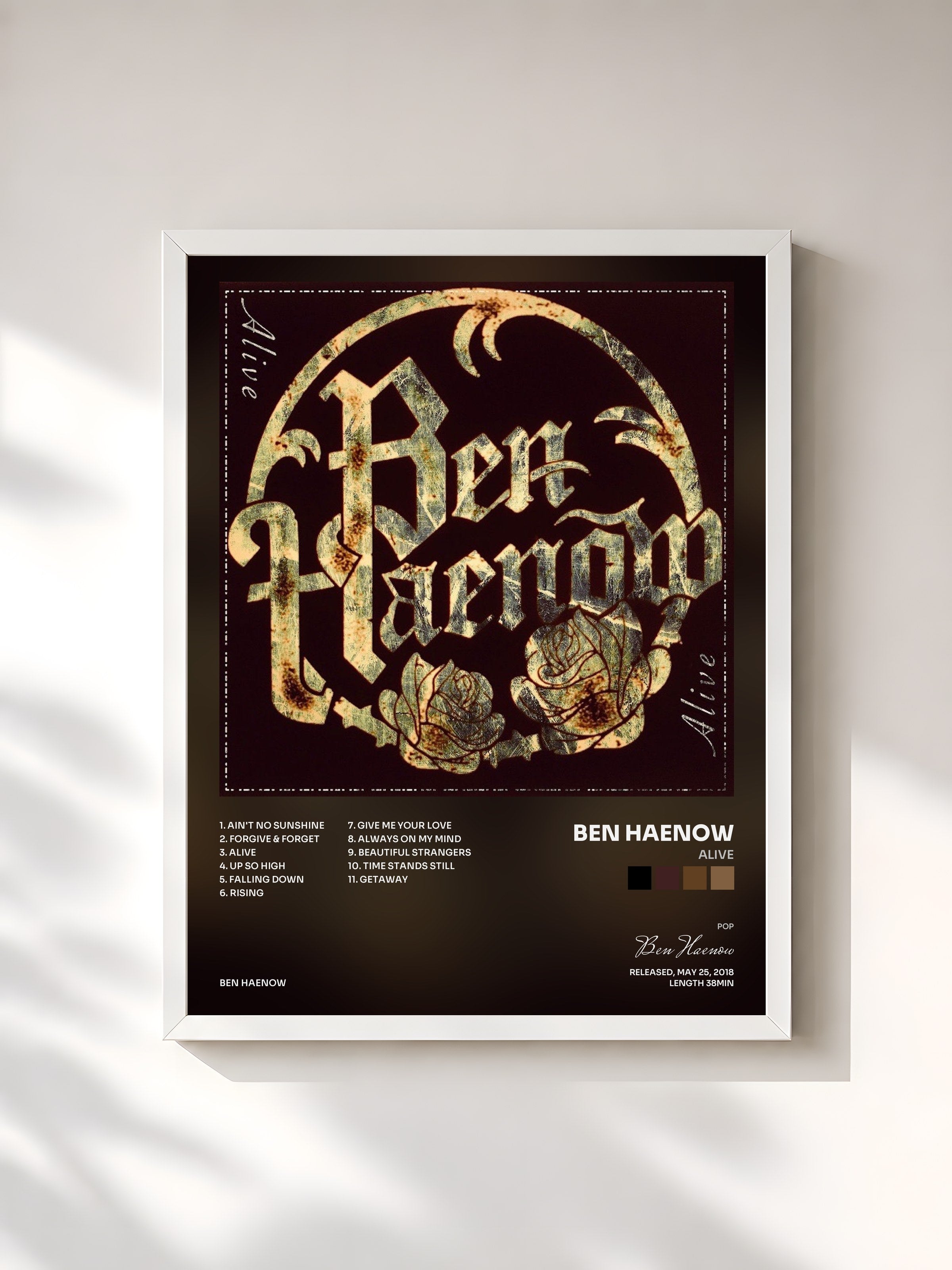 #blanc Tableau de l'album Alive de Ben Haenow, cadre blanc, imprimé et encadré en France