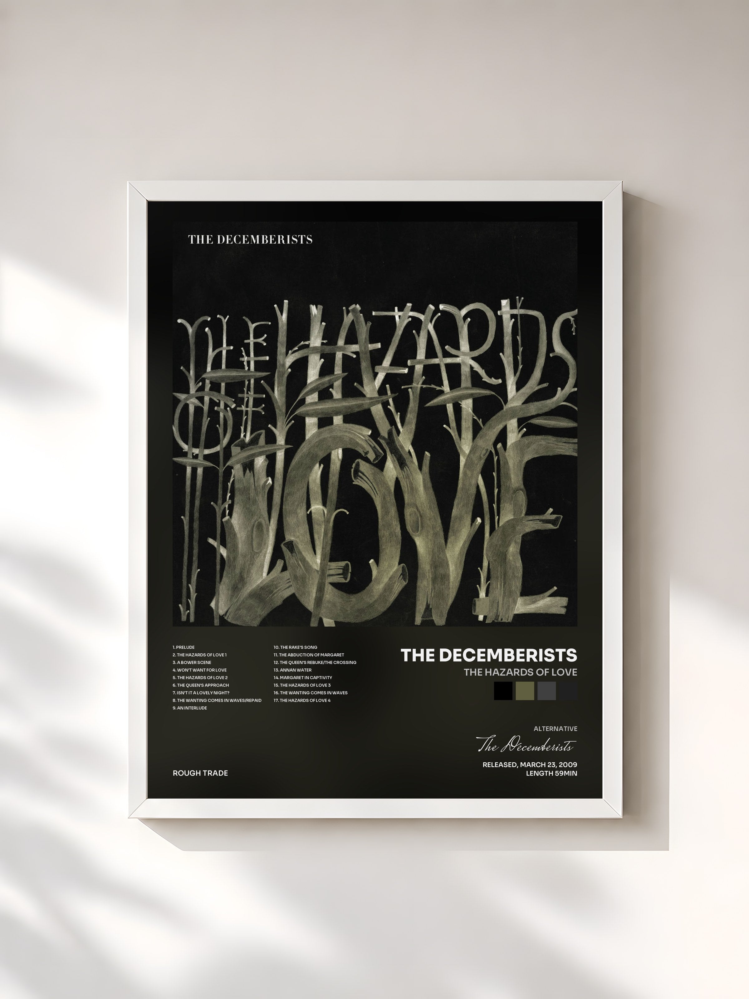 #blanc Tableau de l'album The Hazards of Love de The Decemberists, cadre blanc, imprimé et encadré en France