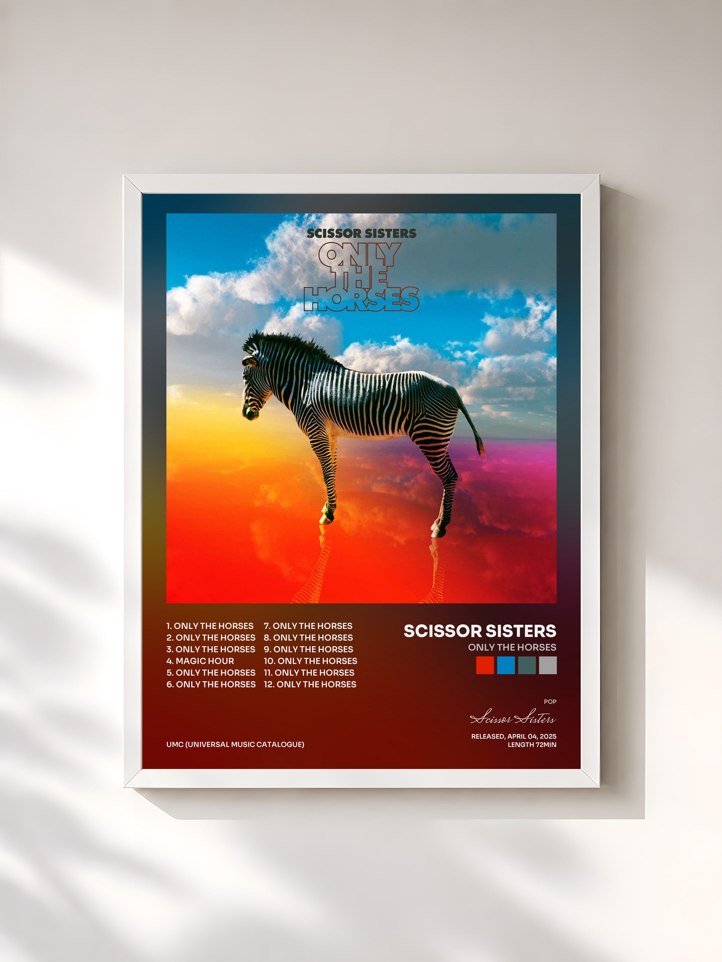 #blanc Tableau de l'album Only The Horses de Scissor Sisters, cadre blanc, imprimé et encadré en France