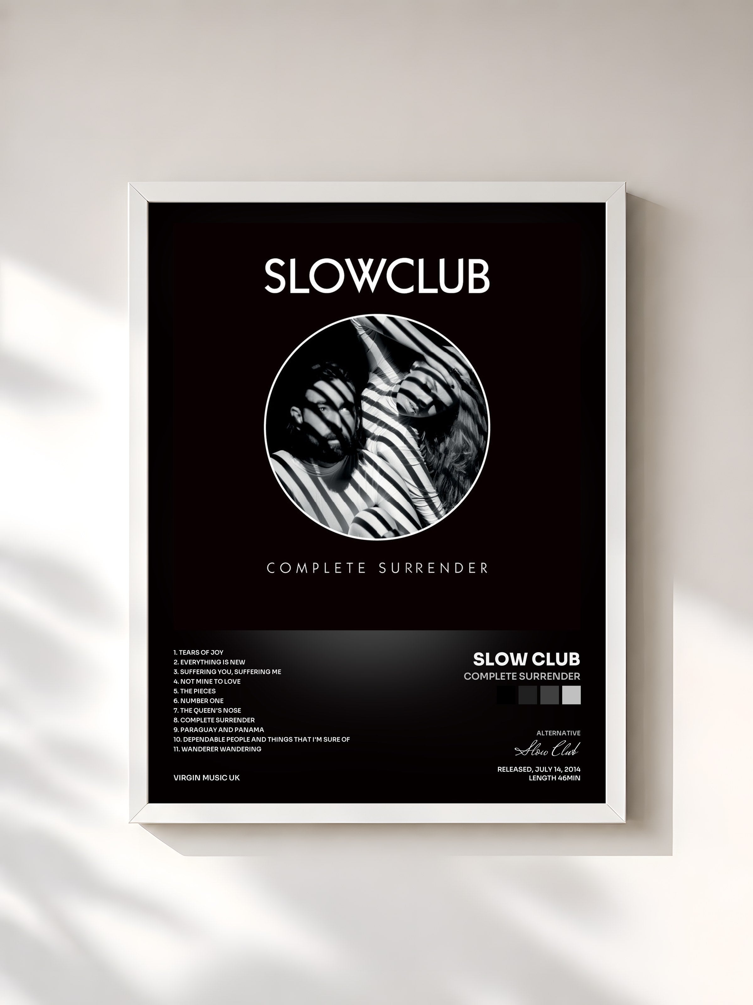 #blanc Tableau de l'album Complete Surrender de Slow Club, cadre blanc, imprimé et encadré en France